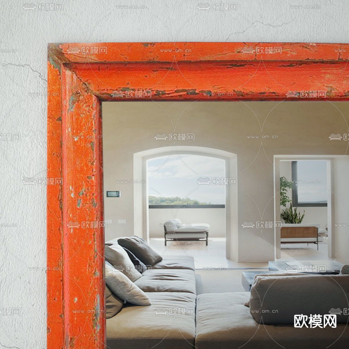 Vintage 工业风装饰镜子3d模型下载（渲染图3）