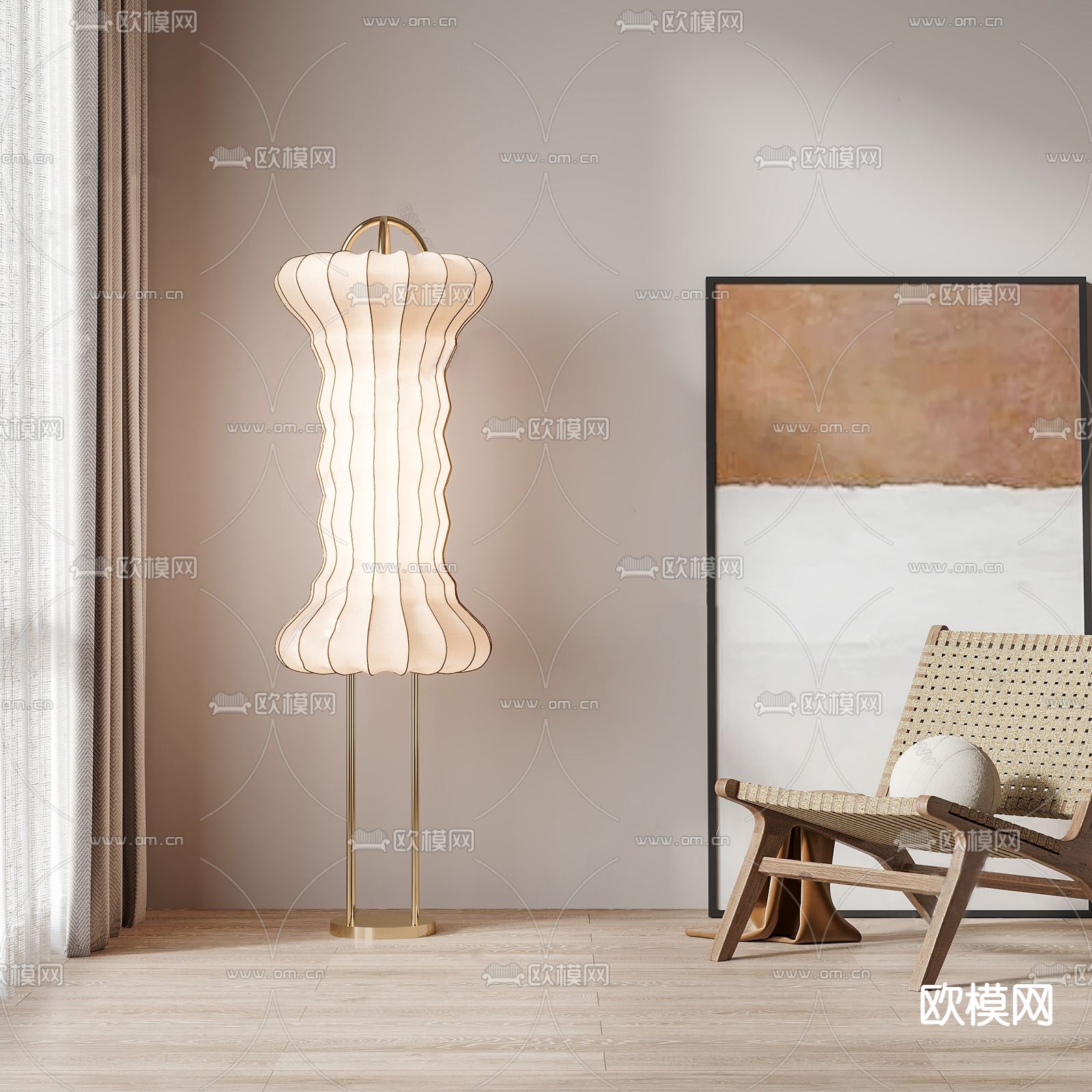 侘寂风灯笼落地灯su模型下载（渲染图1）