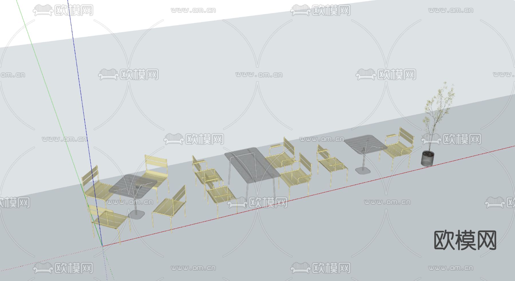 工业风金属户外休闲桌椅su模型下载（渲染图2）