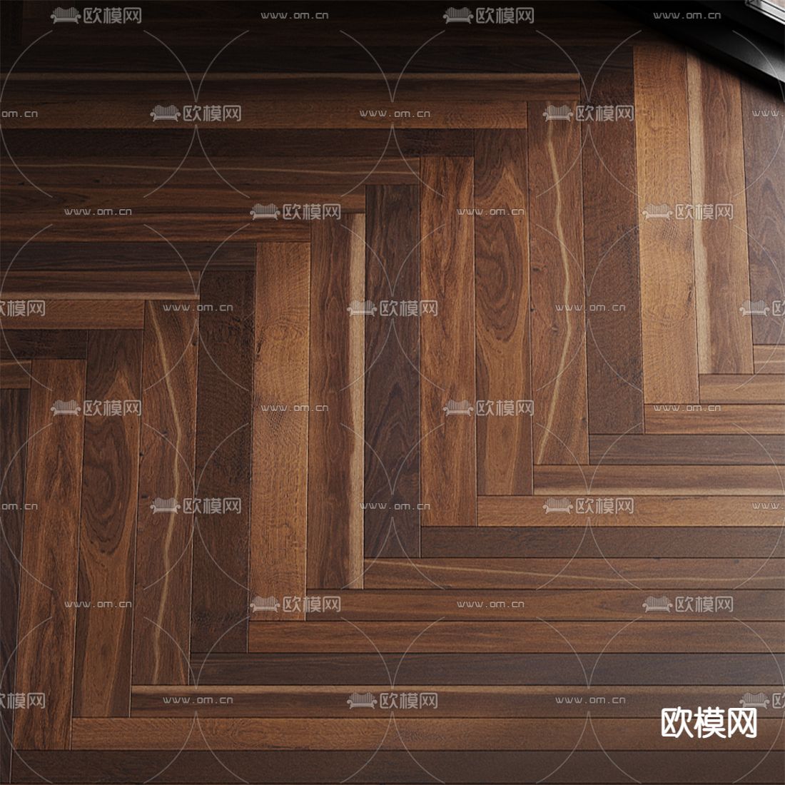 现代人字拼平铺木地板3d模型下载（渲染图3）