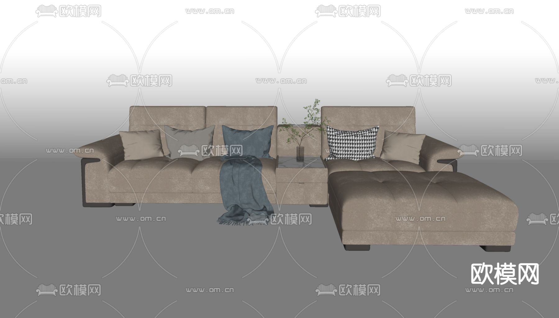 现代转角多人沙发su模型下载（渲染图2）