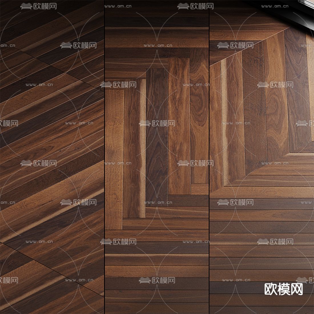 现代人字拼平铺木地板3d模型下载（渲染图1）