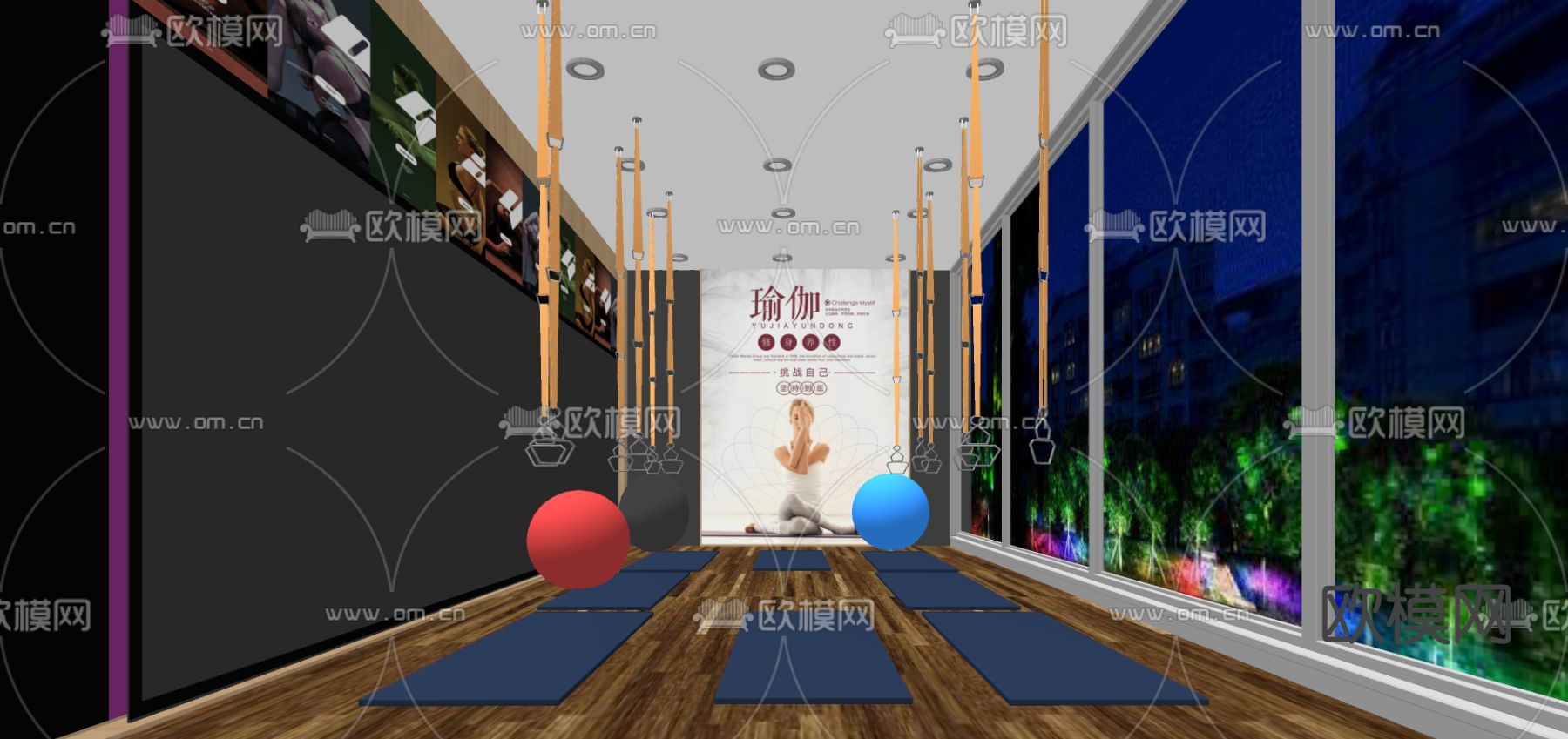 现代健身房瑜伽室su模型下载