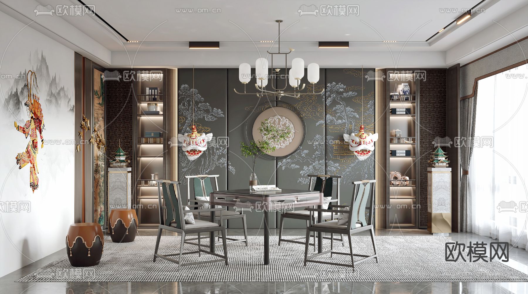 新中式麻将室3d模型下载