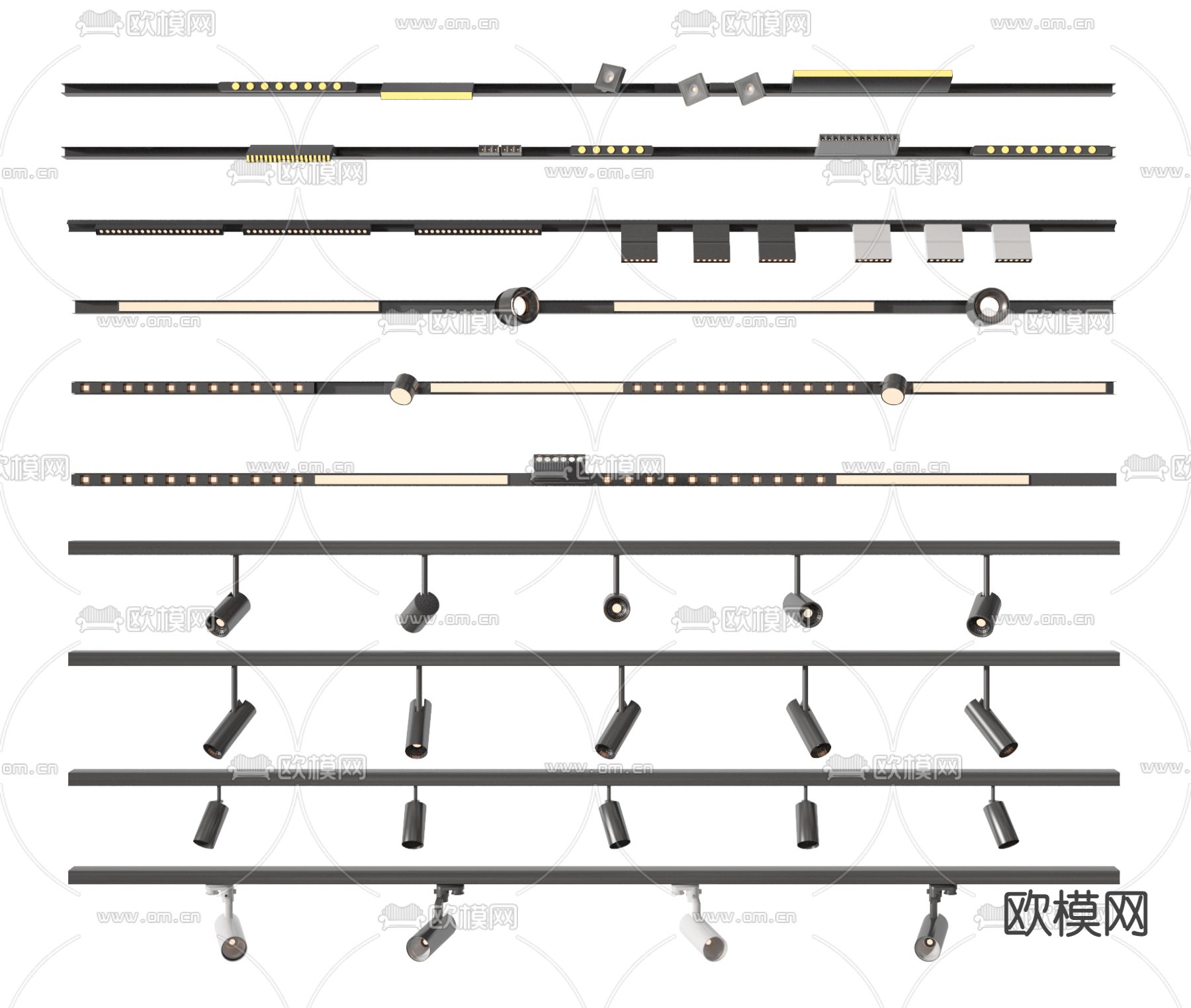 现代轨道灯筒灯射灯3d模型下载