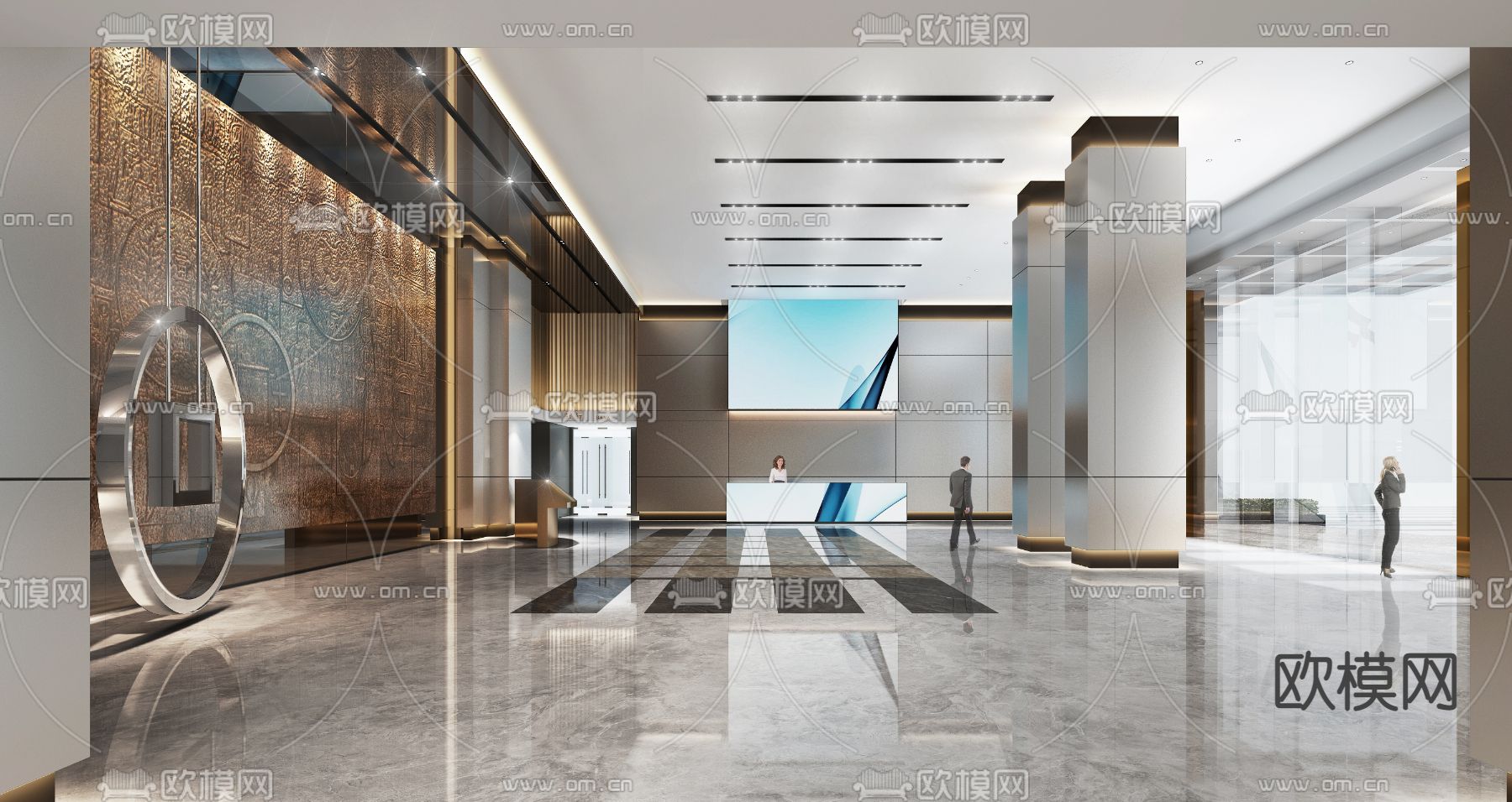 现代办公楼大堂3d模型下载