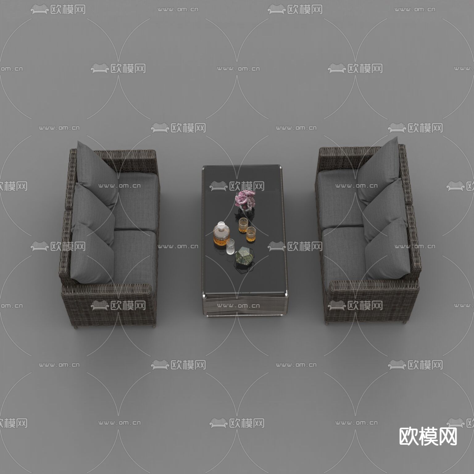 北欧简约藤编布艺不锈钢休闲桌椅免费3d模型下载