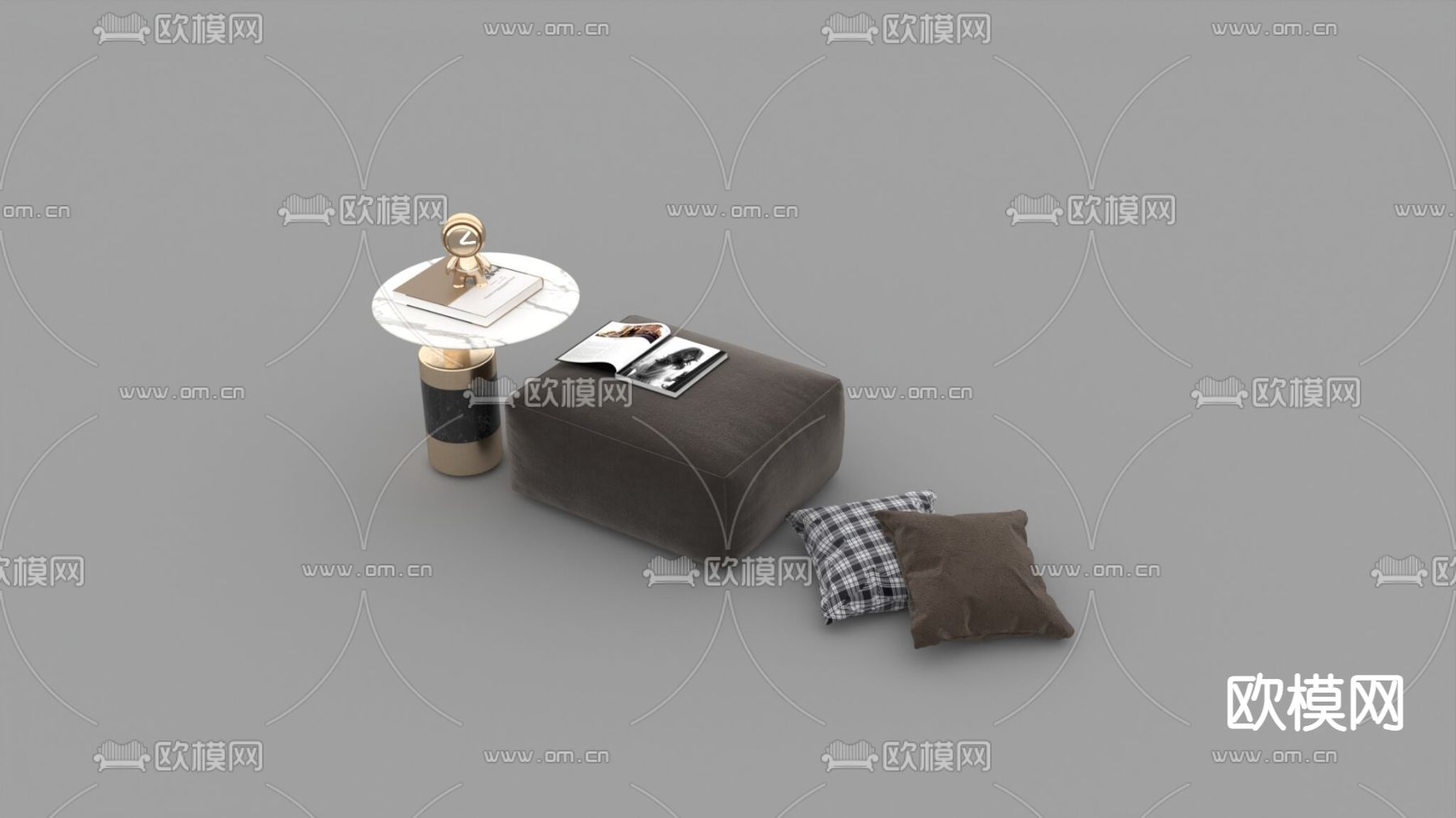 现代轻奢大理石不锈钢边几布艺沙发凳免费3d模型下载