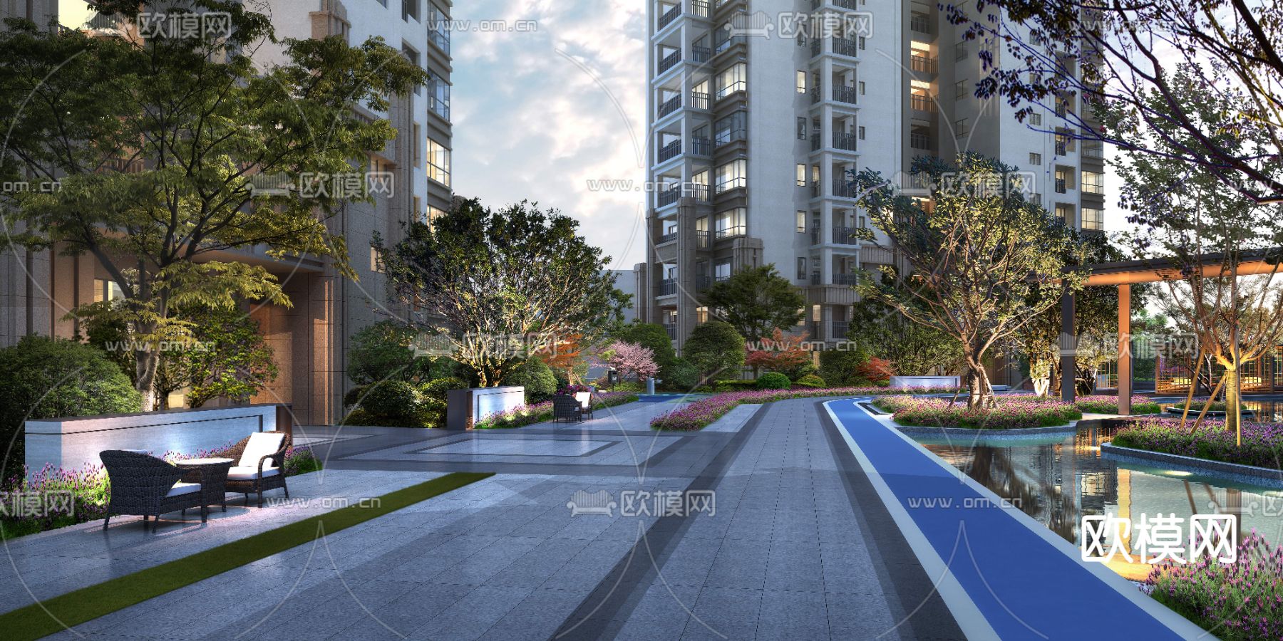 现代未来小区景观psd下载