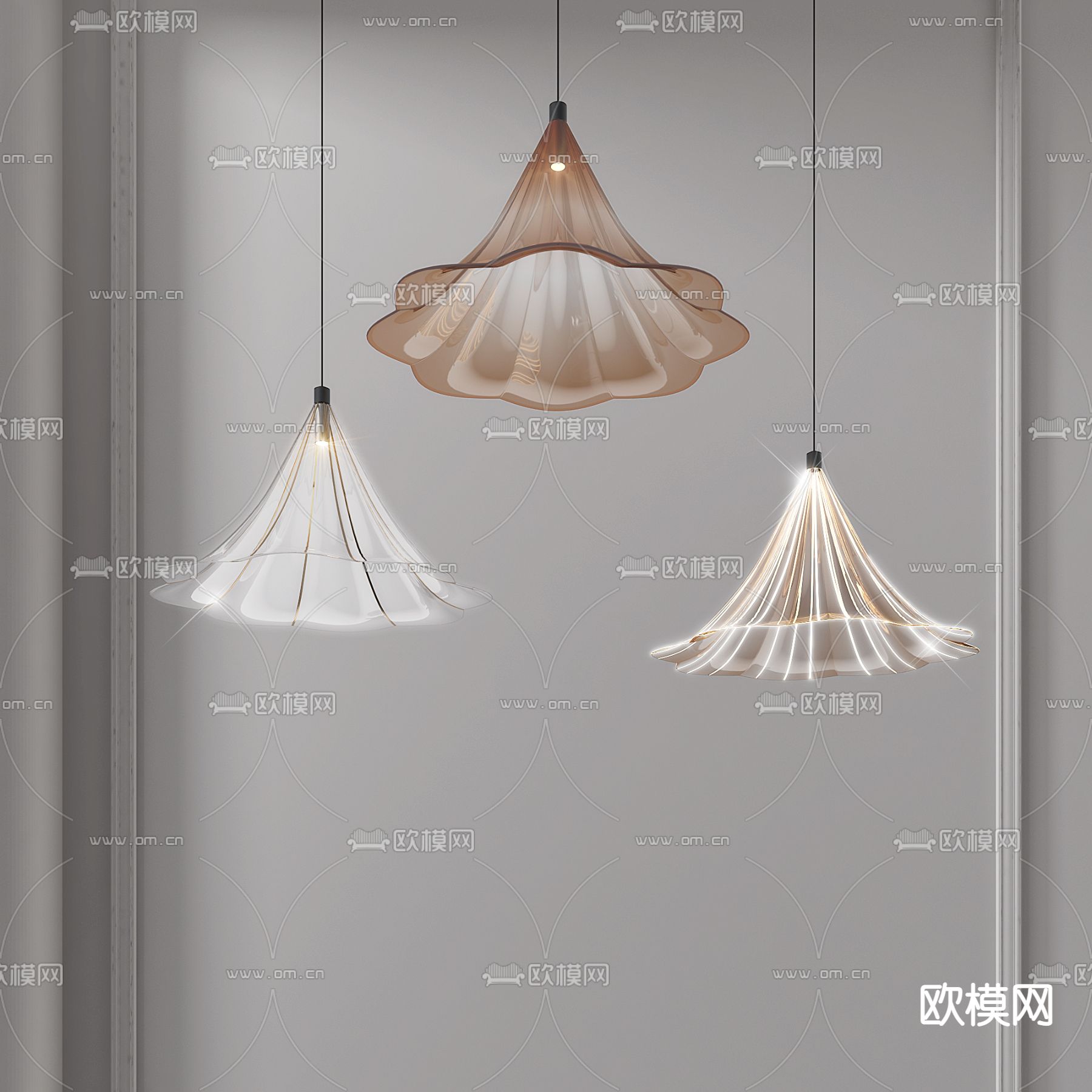 现代玻璃喇叭花造型吊灯3d模型下载