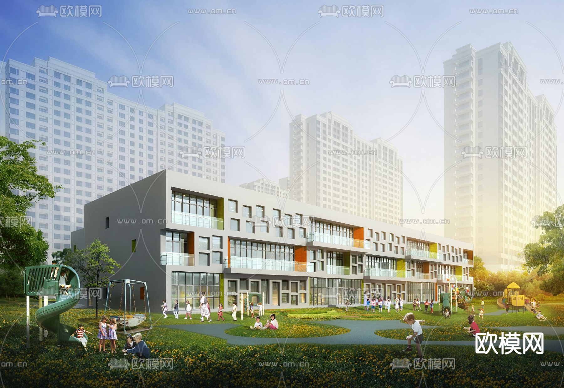 现代幼儿园建筑外观3d模型下载