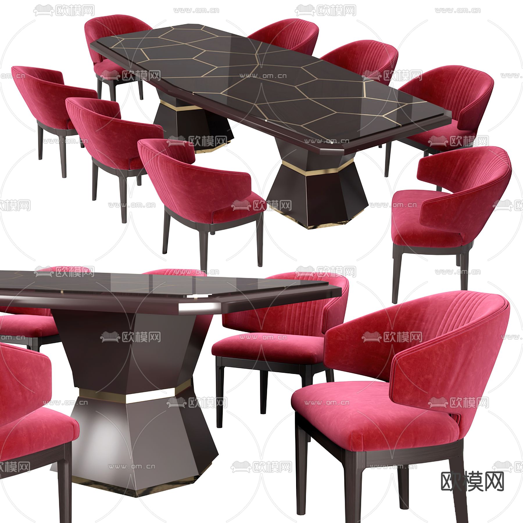 ROCHE BOBOIS 法式玻璃餐桌椅3d模型下载