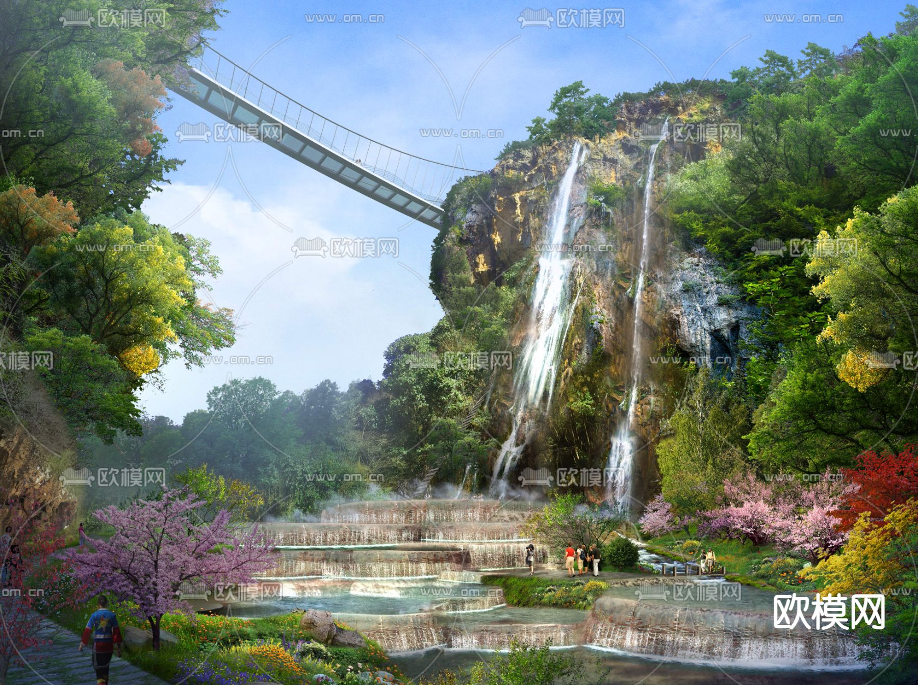 现代园林流水景观psd下载