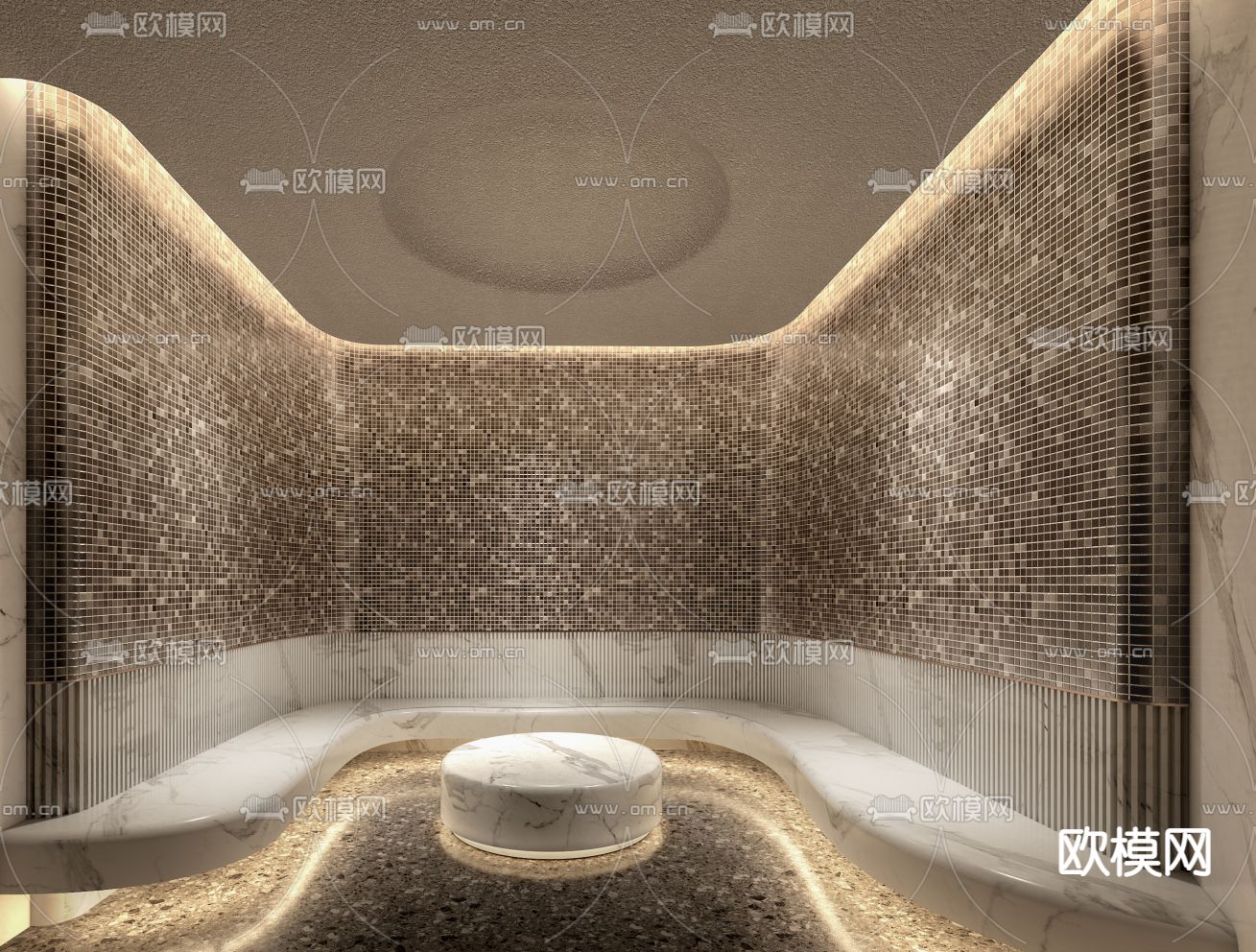 现代轻奢沐浴桑拿区3d模型下载（渲染图4）