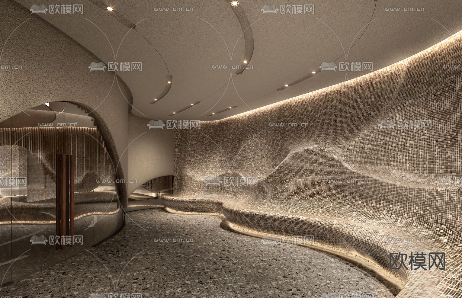 现代轻奢沐浴桑拿区3d模型下载（渲染图3）