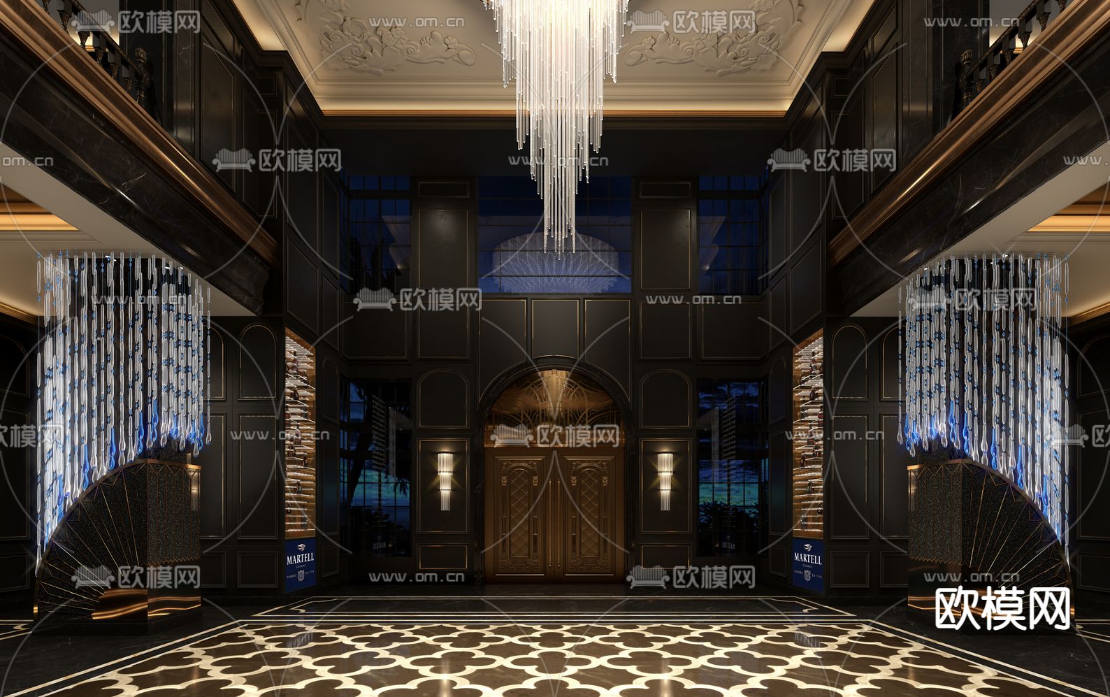新中式酒吧大堂3d模型下载（渲染图1）