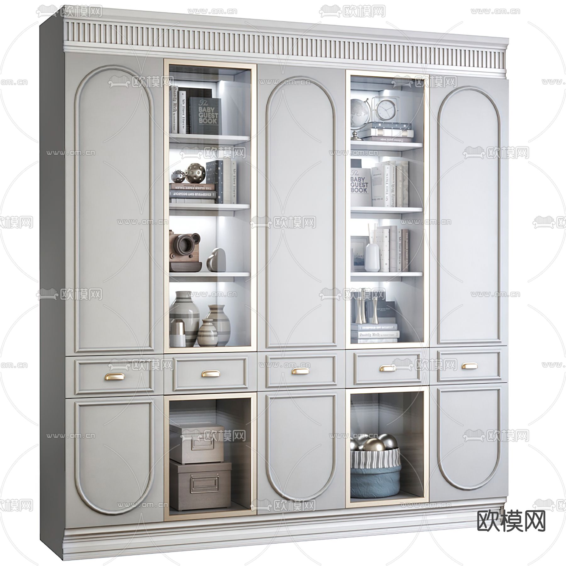 简欧鞋柜3d模型下载（渲染图1）