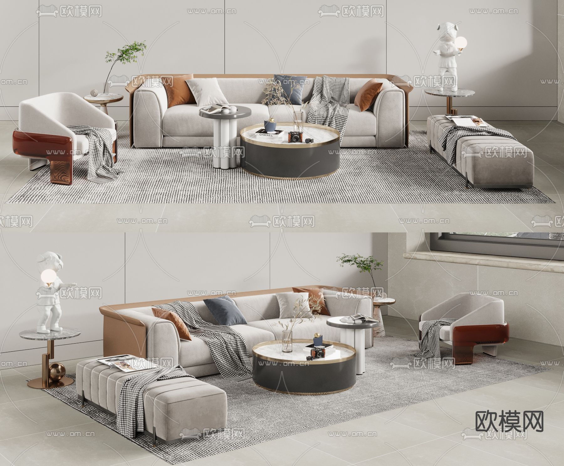现代白色组合沙发3d模型下载_ID12055385_3dmax免费模型-欧模网