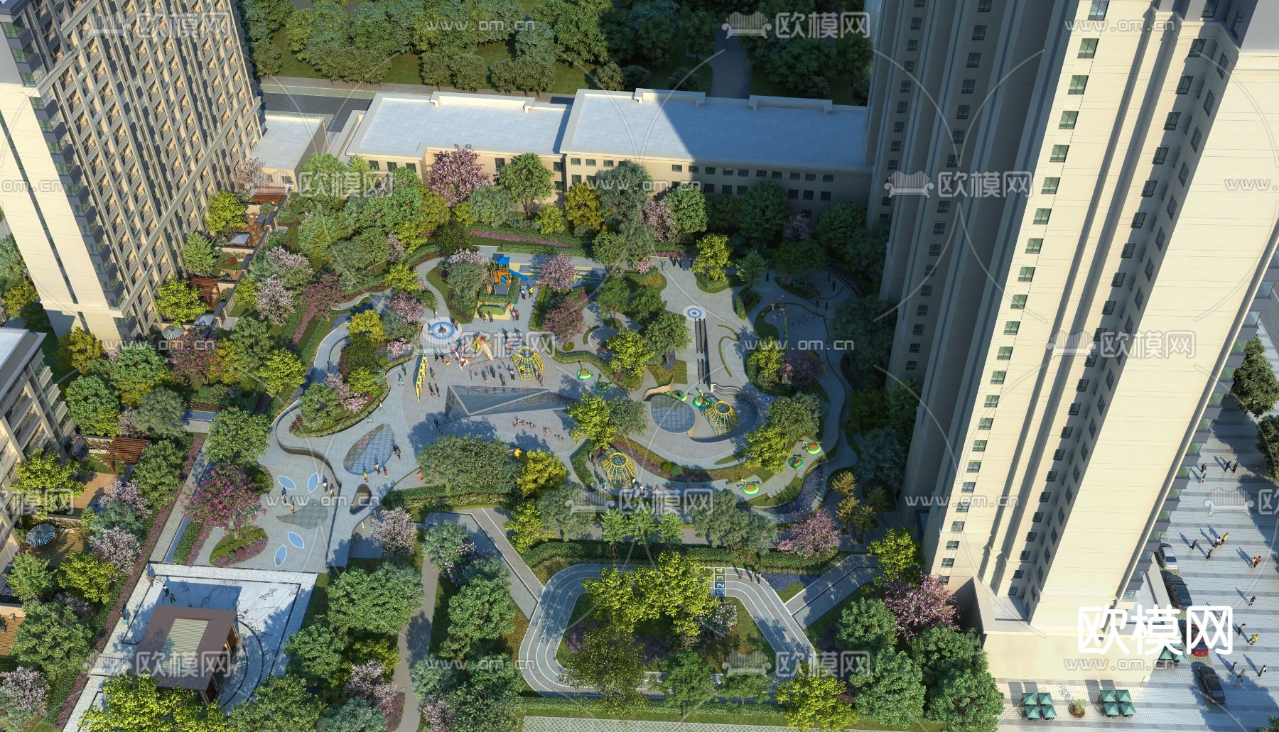 现代公园园林景观鸟瞰psd下载_ID12055214_3dmax免费模型-欧模网