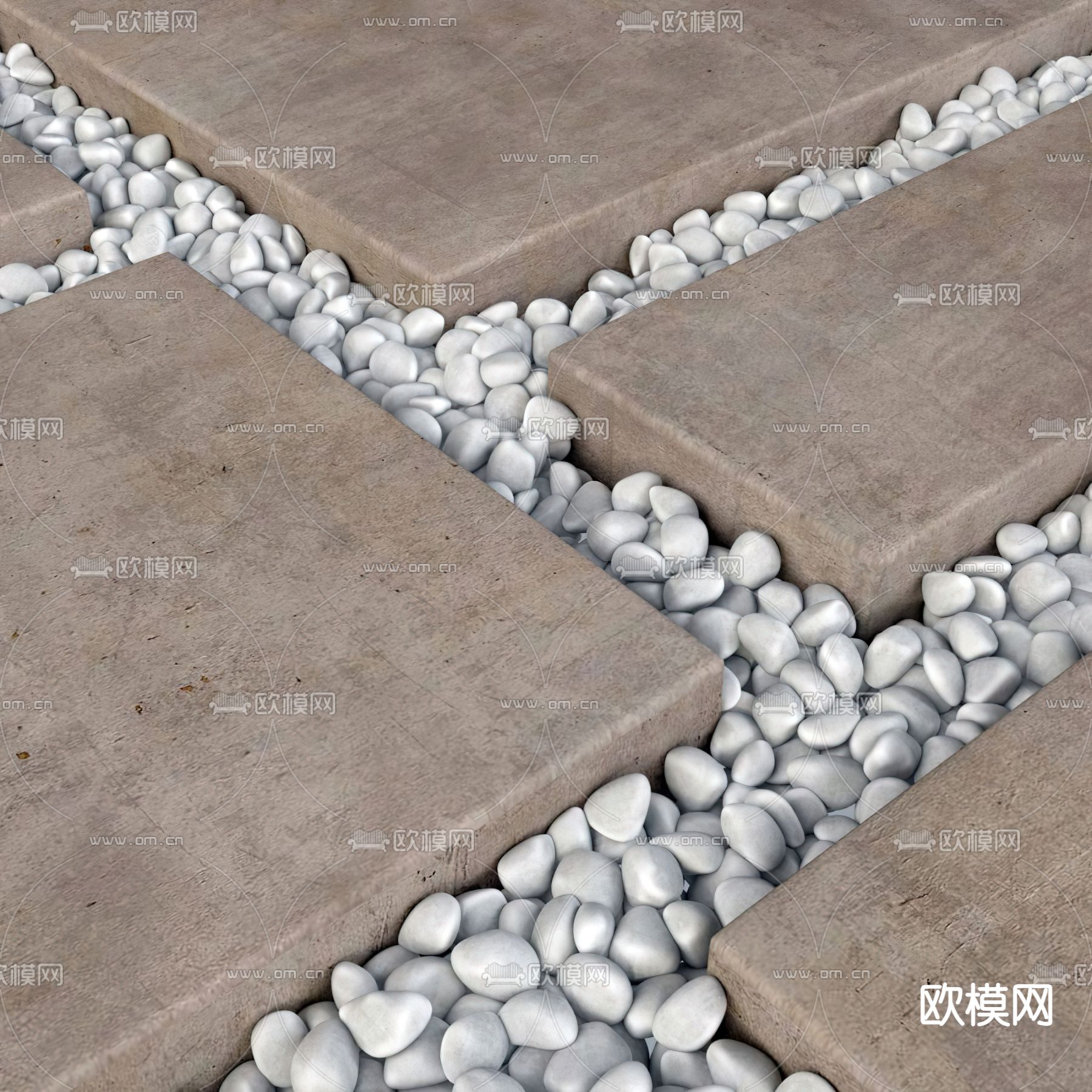 现代鹅卵石路面石阶小品3d模型