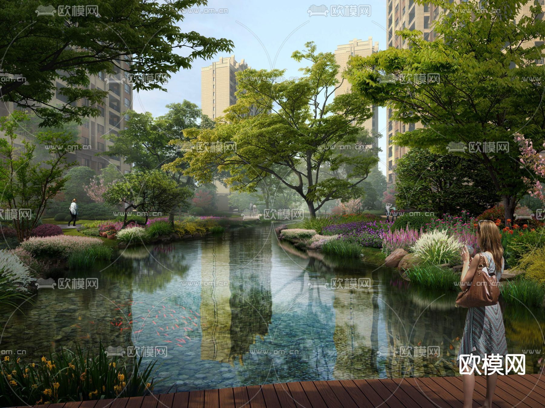 现代小区公园湖边园林景观psd下载_ID12056746_3dmax免费模型-欧模网