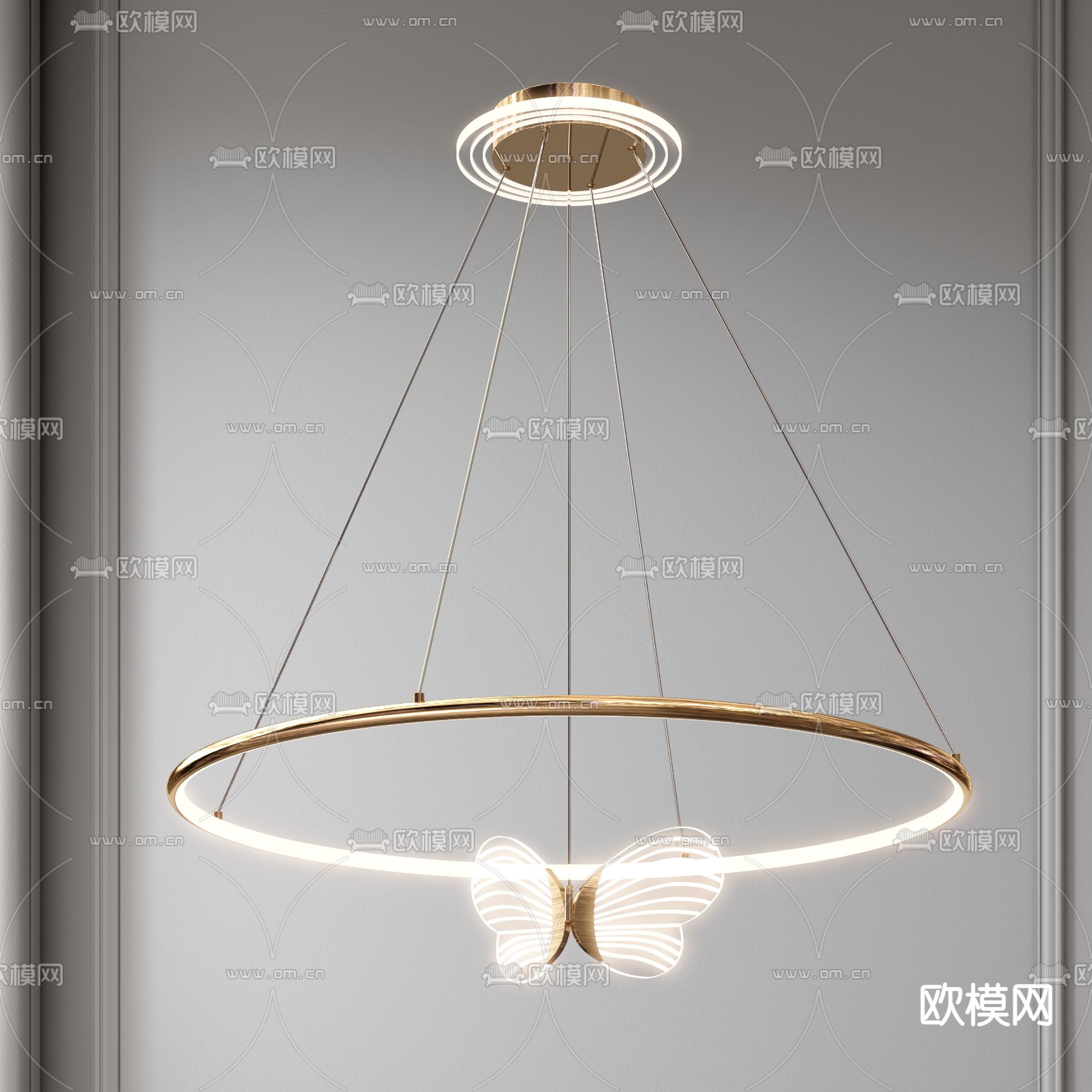 现代蝴蝶创意圆环吊灯3d模型下载_ID12052394_3dmax免费模型-欧模网