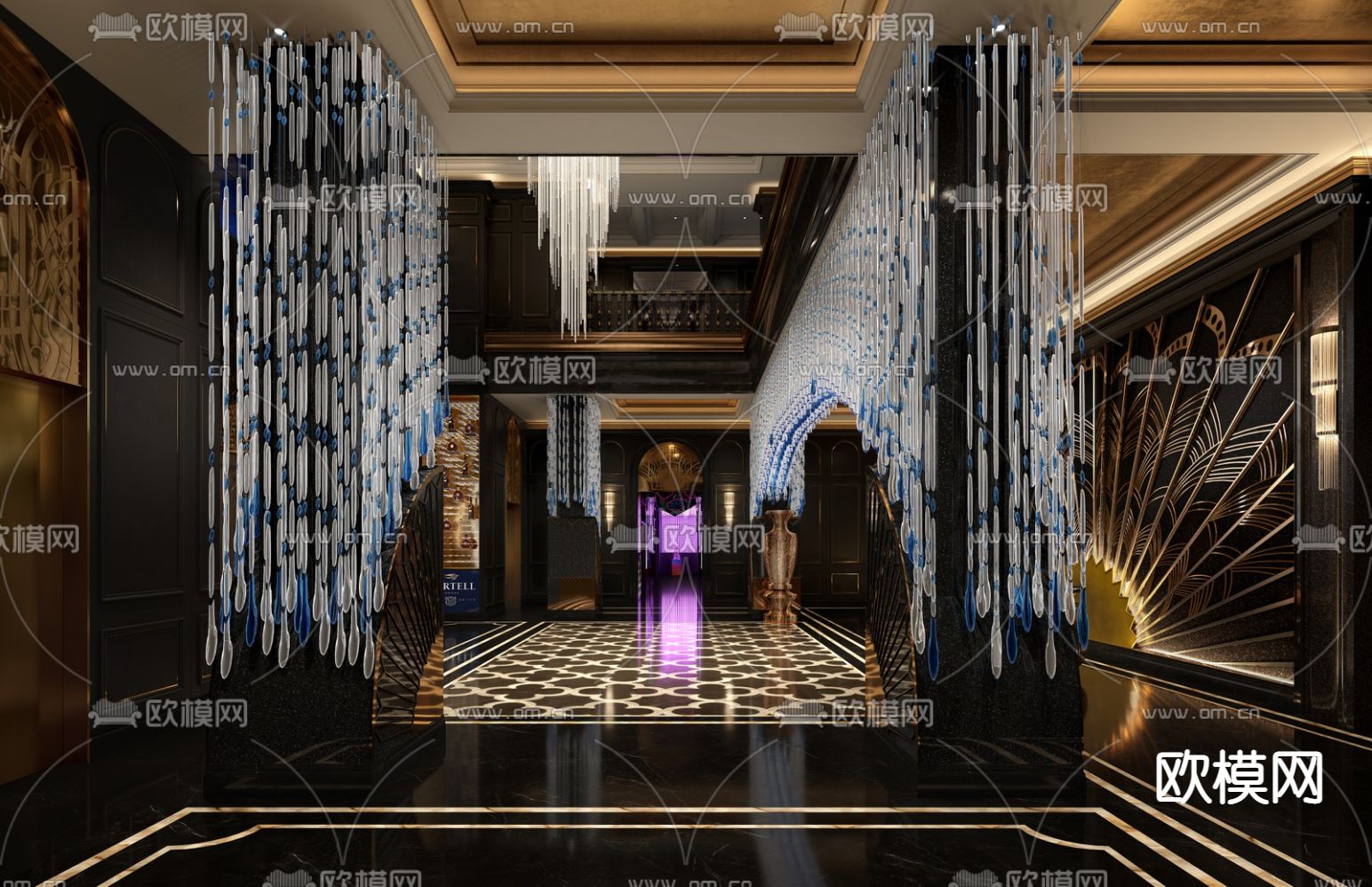 新中式酒吧大堂3d模型下载（渲染图3）