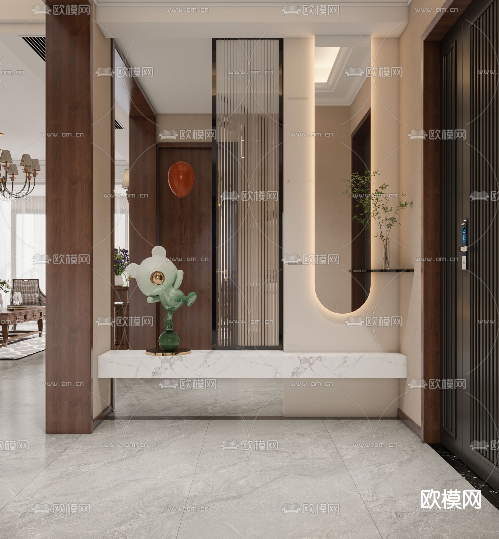 美式客厅门厅3d模型下载（渲染图2）
