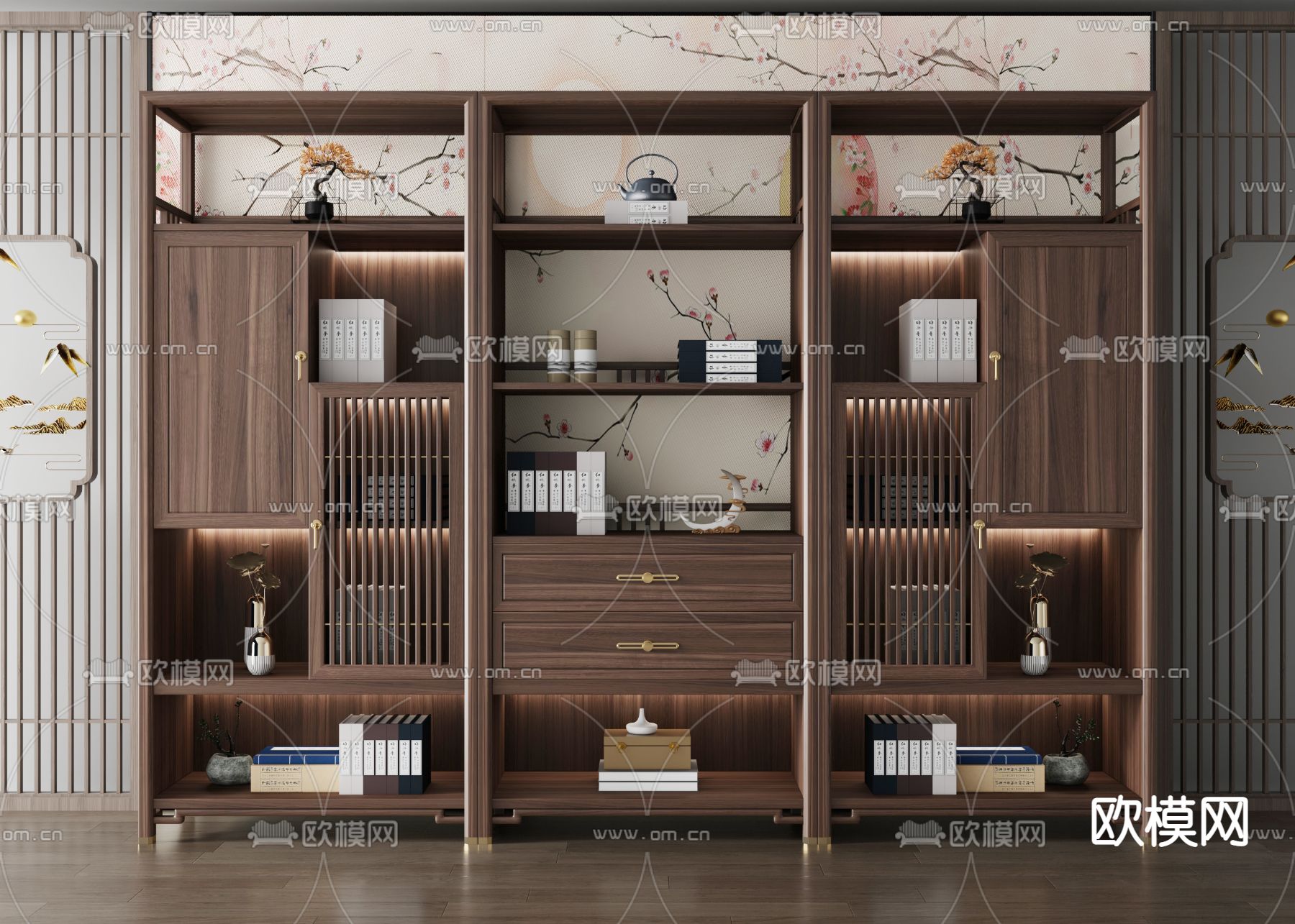 新中式实木博古架3d模型下载