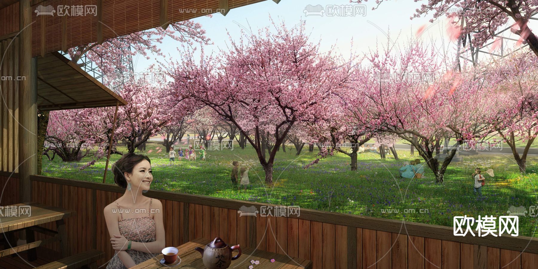 现代桃花树公园园林景观psd下载