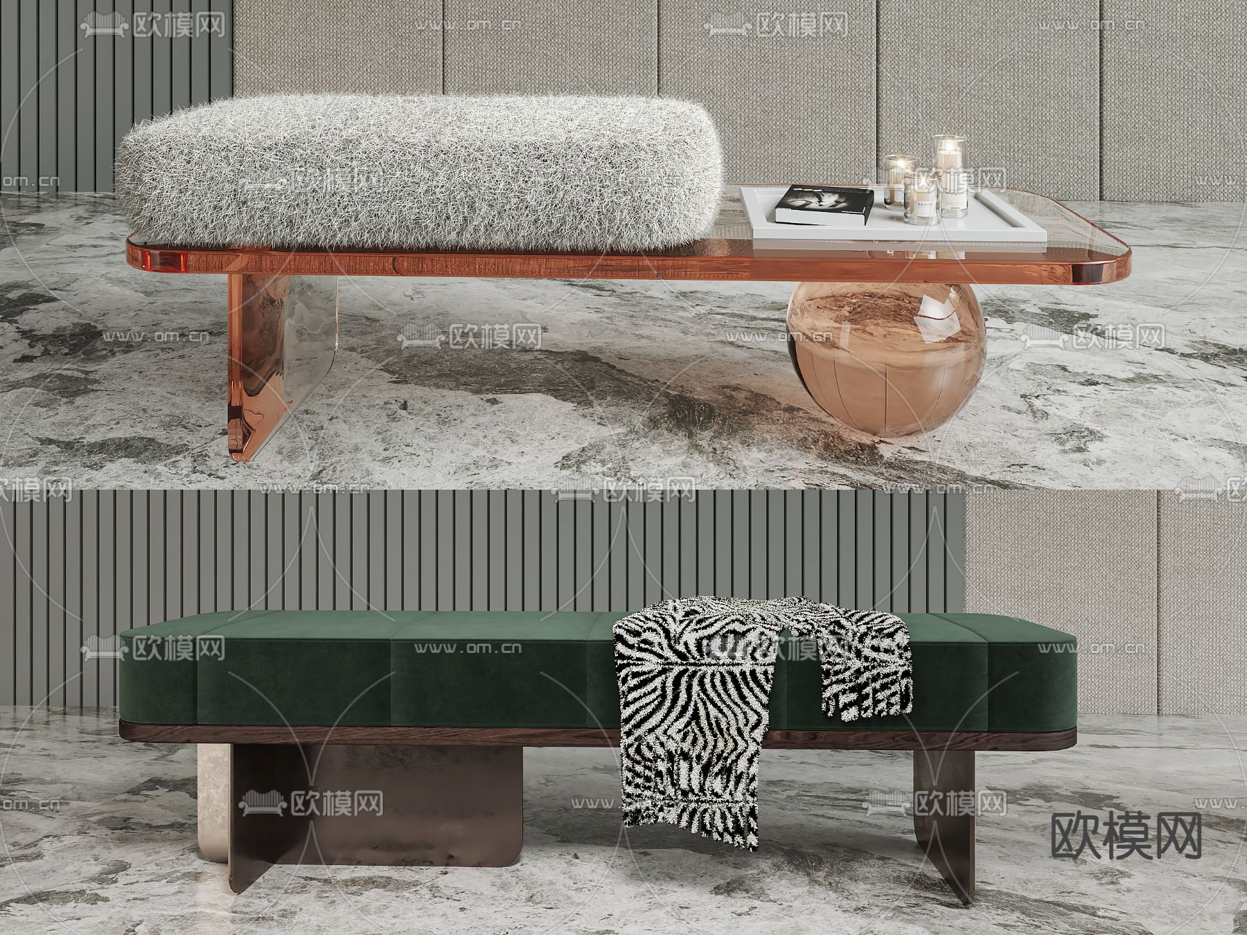 现代绿色床尾凳脚踏3d模型下载