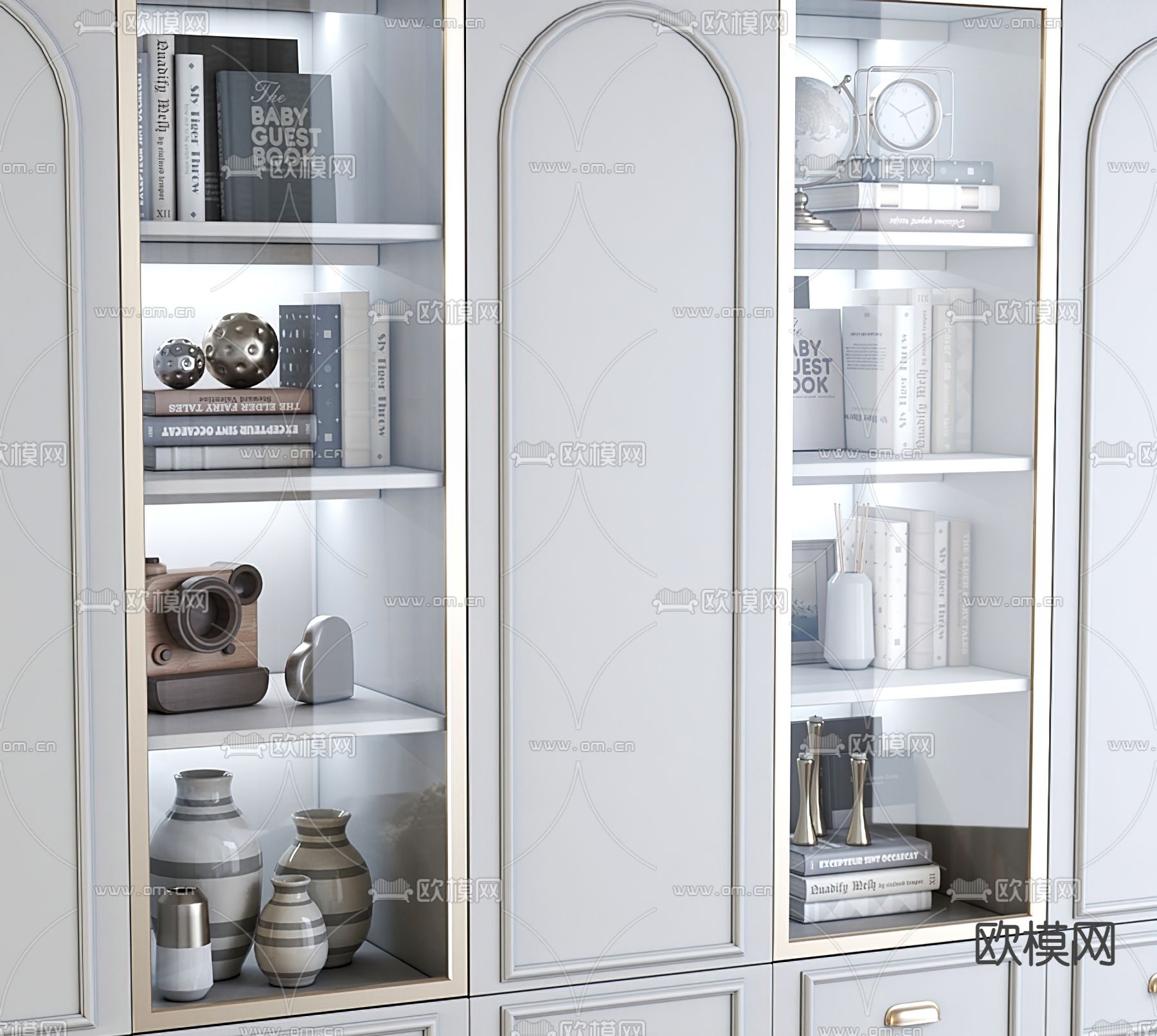 简欧鞋柜3d模型下载（渲染图2）