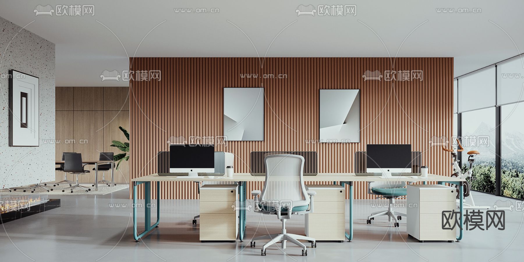 现代敞开式办公区3d模型