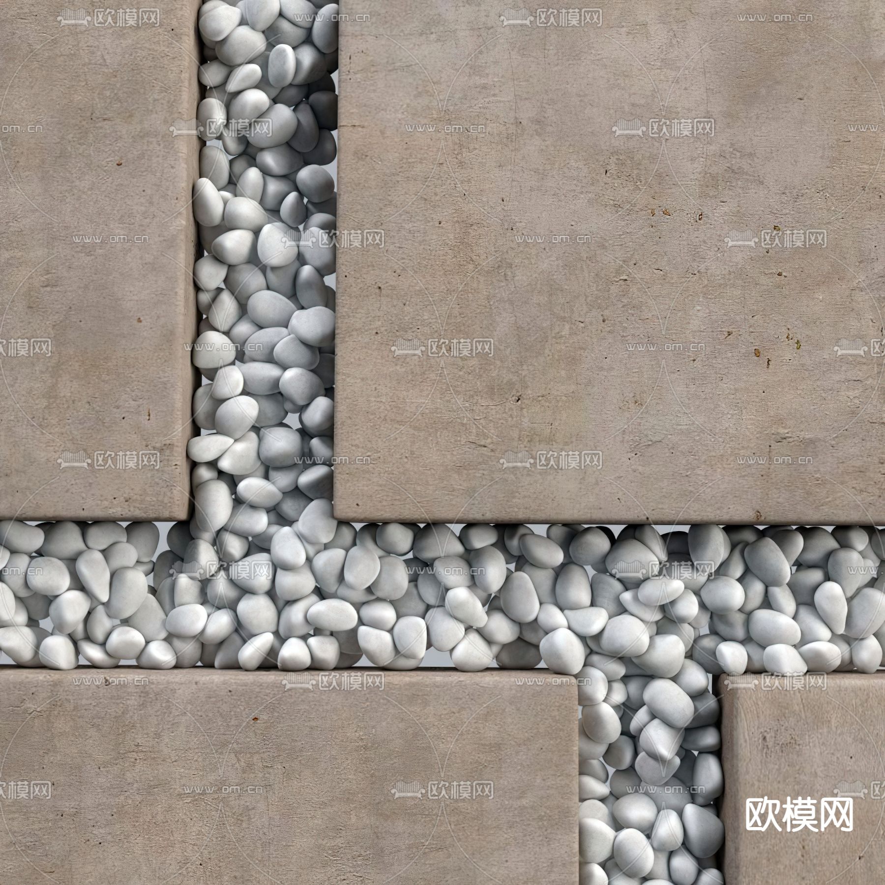 现代鹅卵石路面石阶小品3d模型
