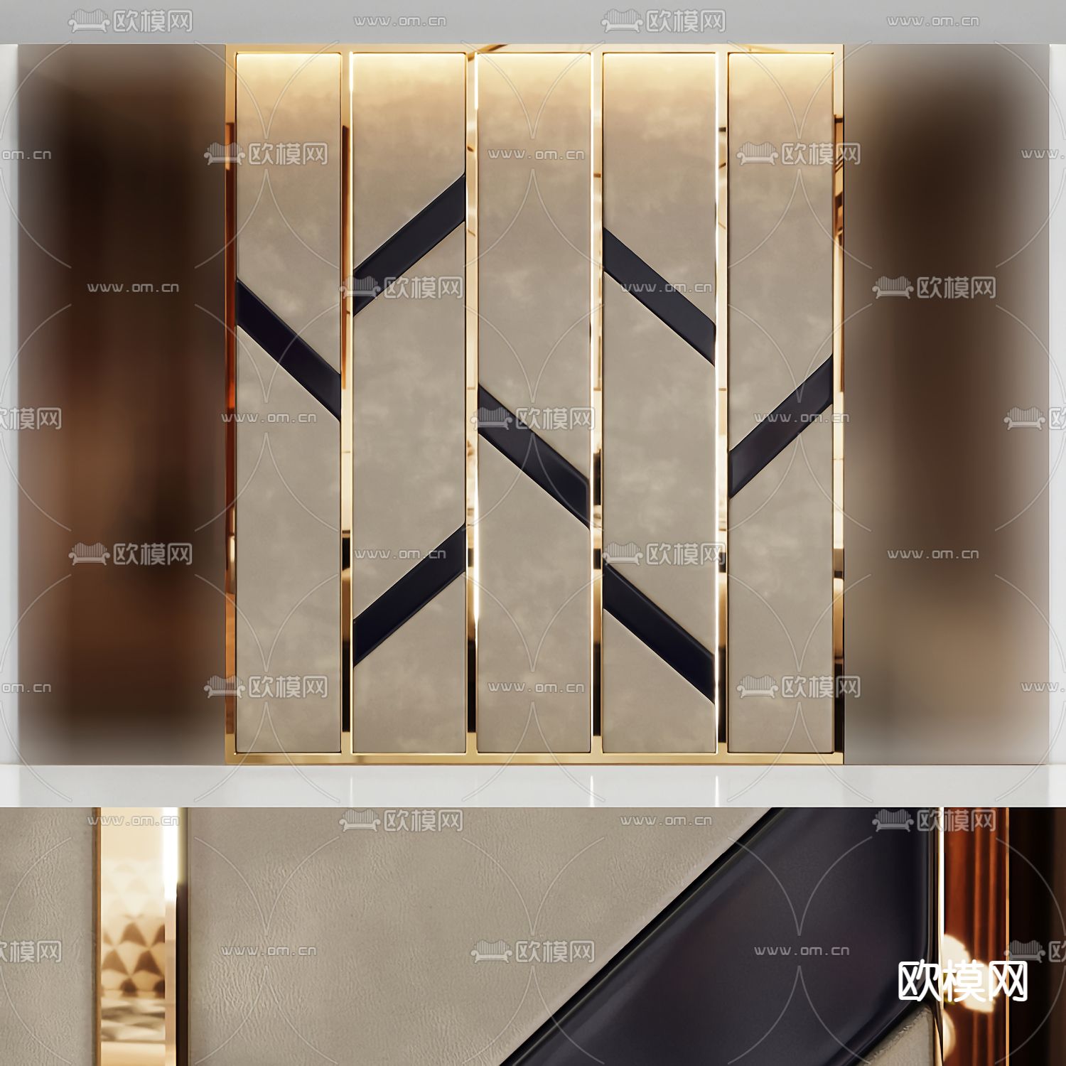 现代床头软包3d模型下载（渲染图1）