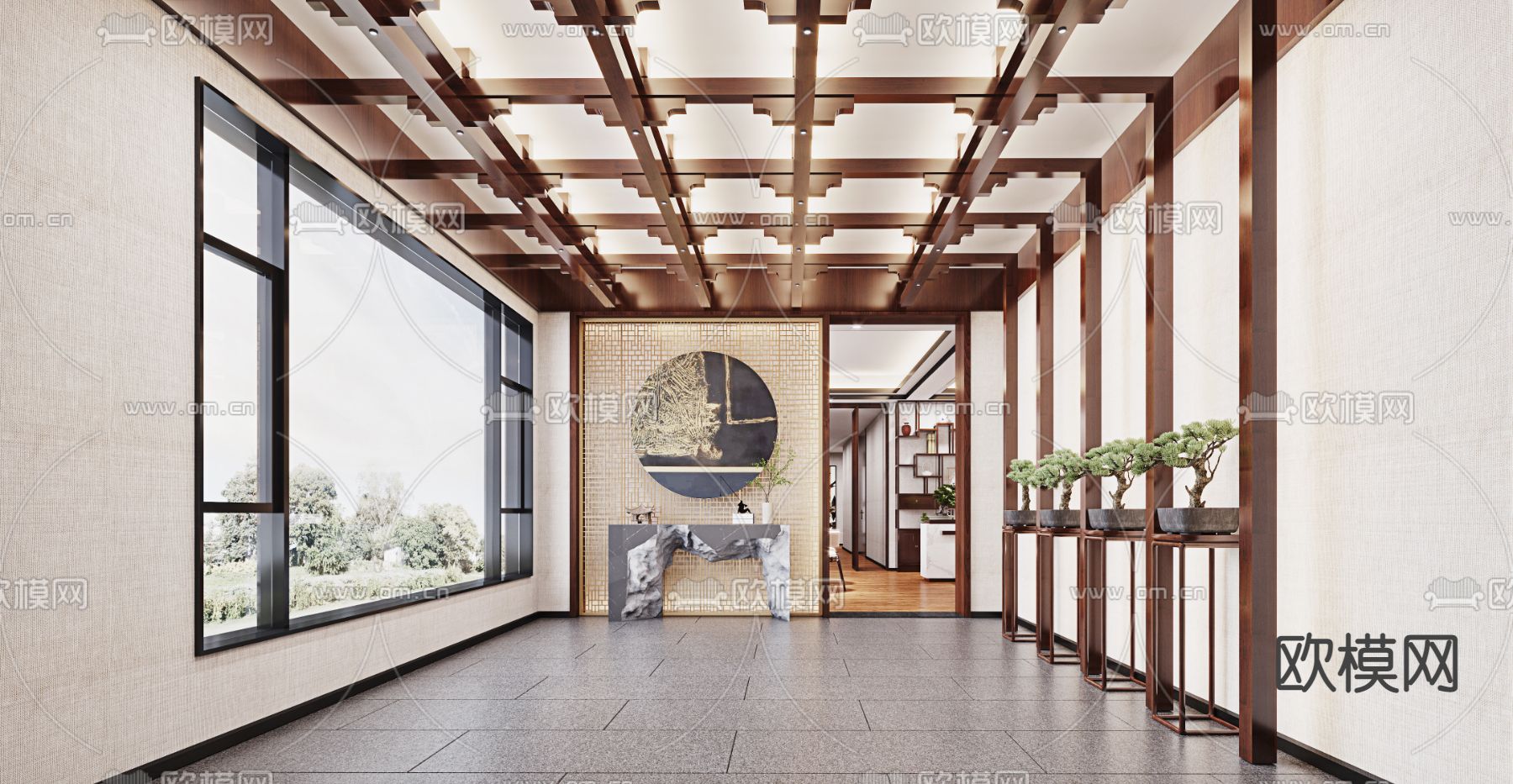 新中式茶楼过道3d模型下载