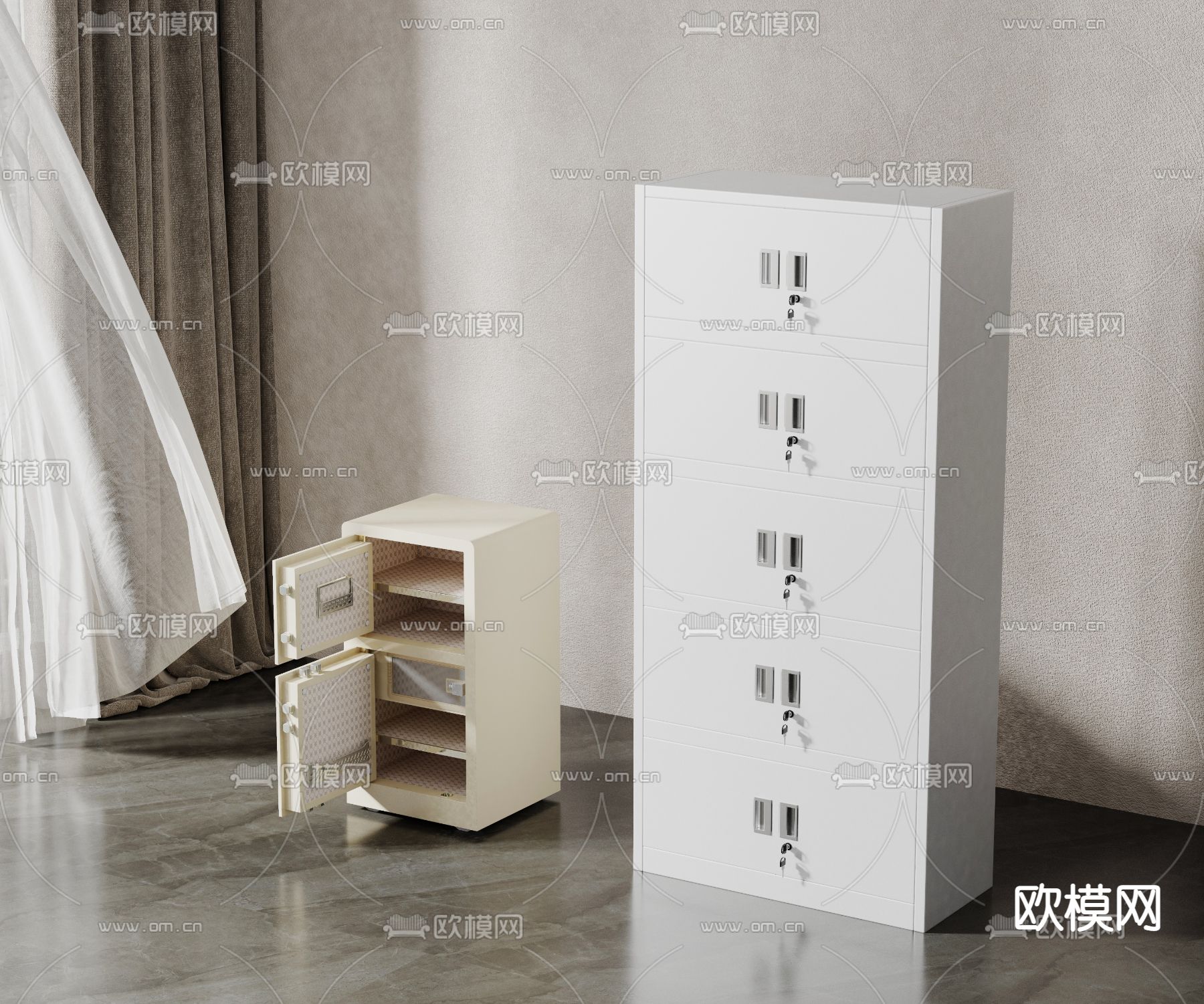 现代文件柜保险柜3d模型下载