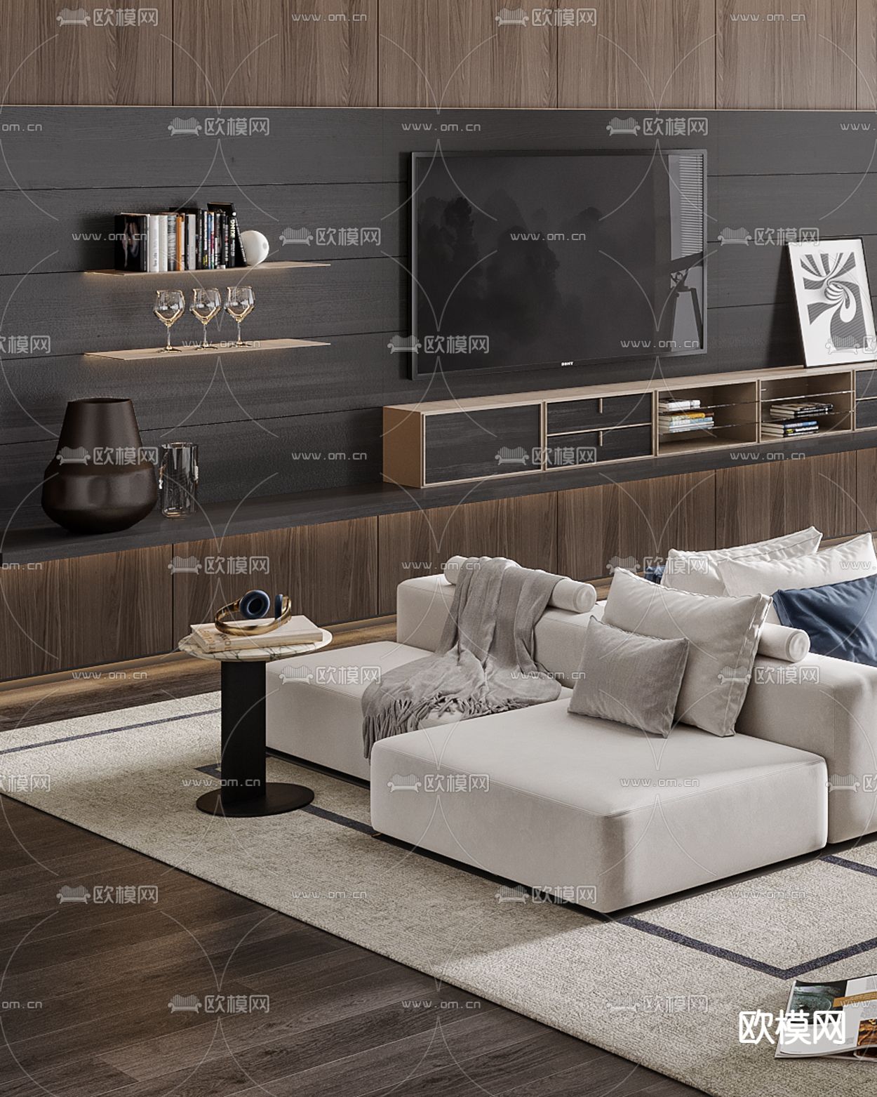 Molteni&C 现代双面拼接多人沙发3d模型下载（渲染图2）