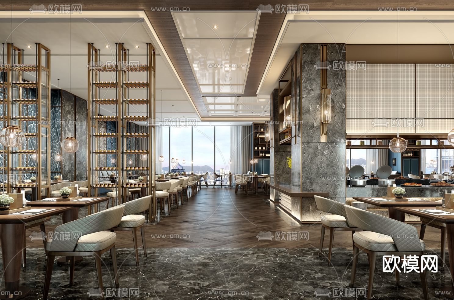 现代酒店自助餐宴会厅3d模型