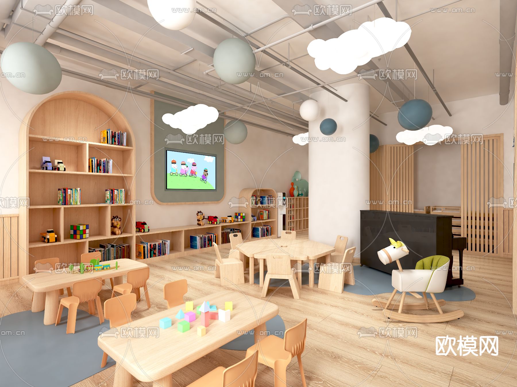 北欧幼儿园教室3d模型下载（渲染图1）