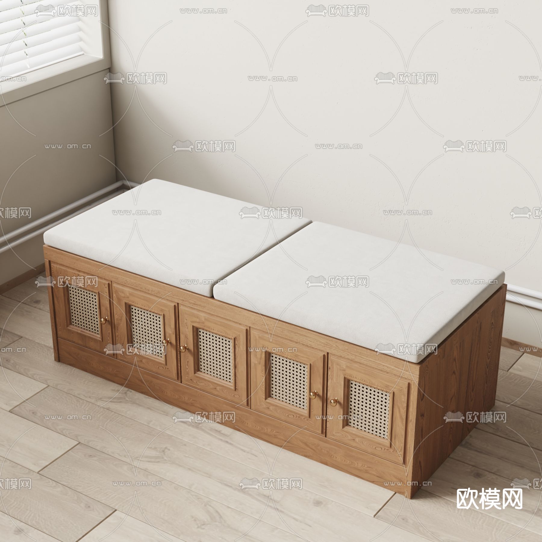 MISSANA 侘寂风实木鞋柜换鞋凳3d模型下载