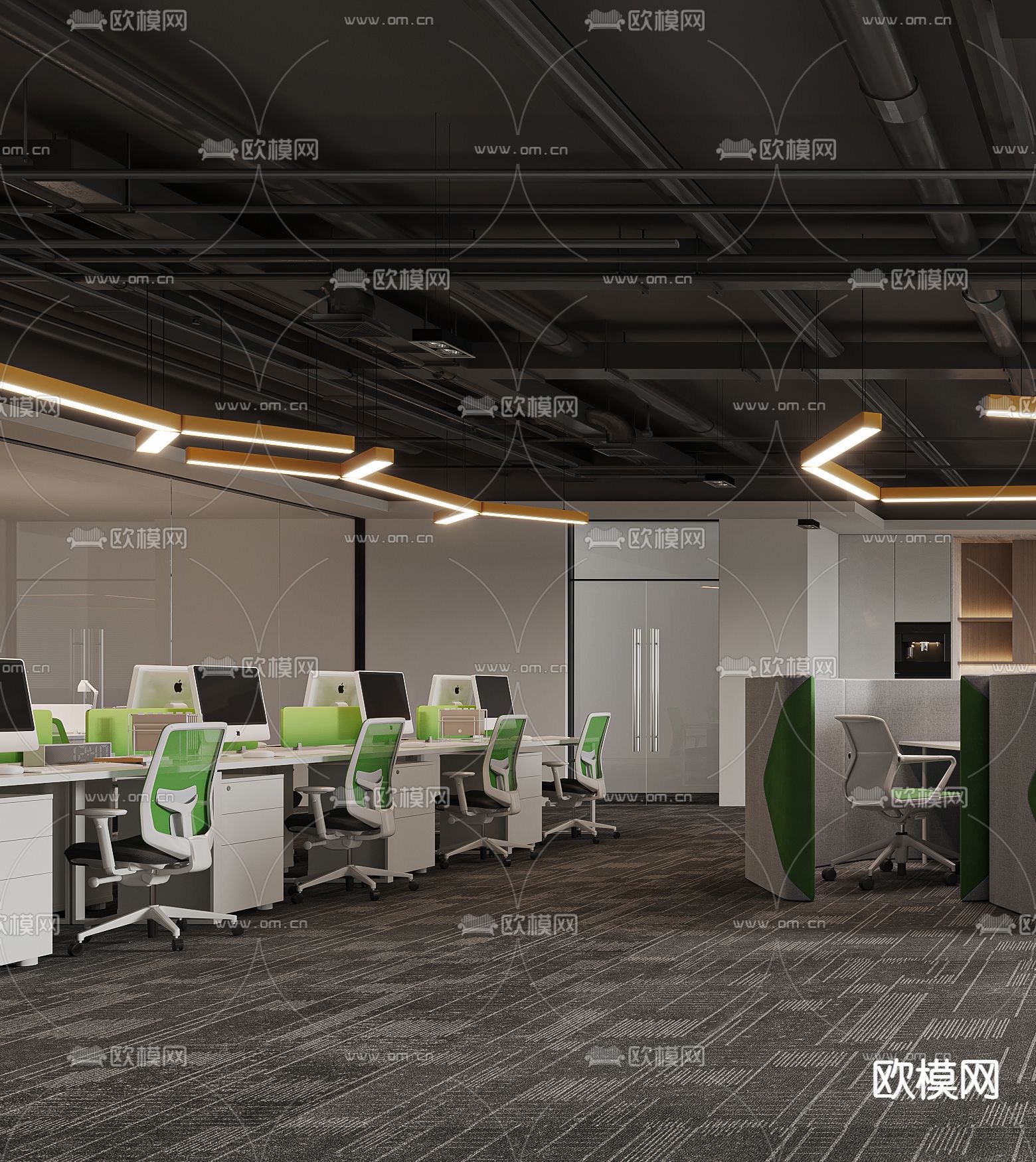 现代办公室休息区3d模型下载（渲染图2）