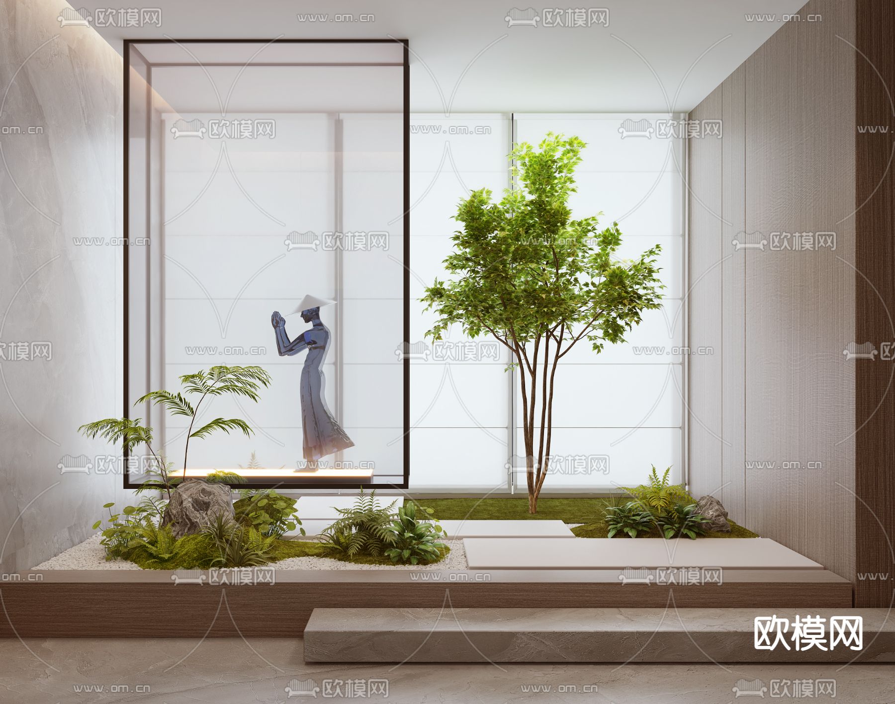 现代蕨类绿植假石景观小品3d模型下载