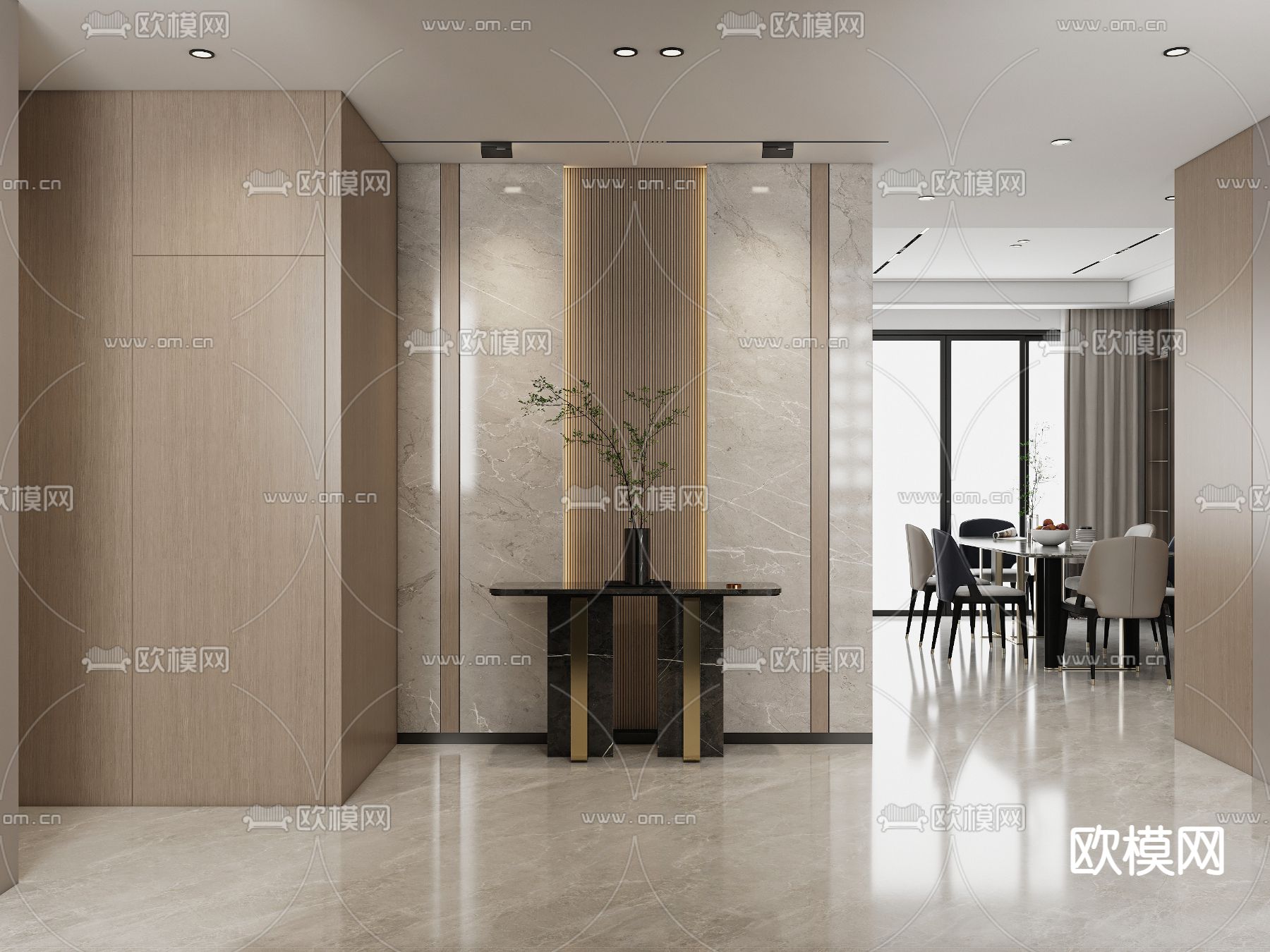 现代高级灰复式别墅大堂3d模型下载（渲染图3）