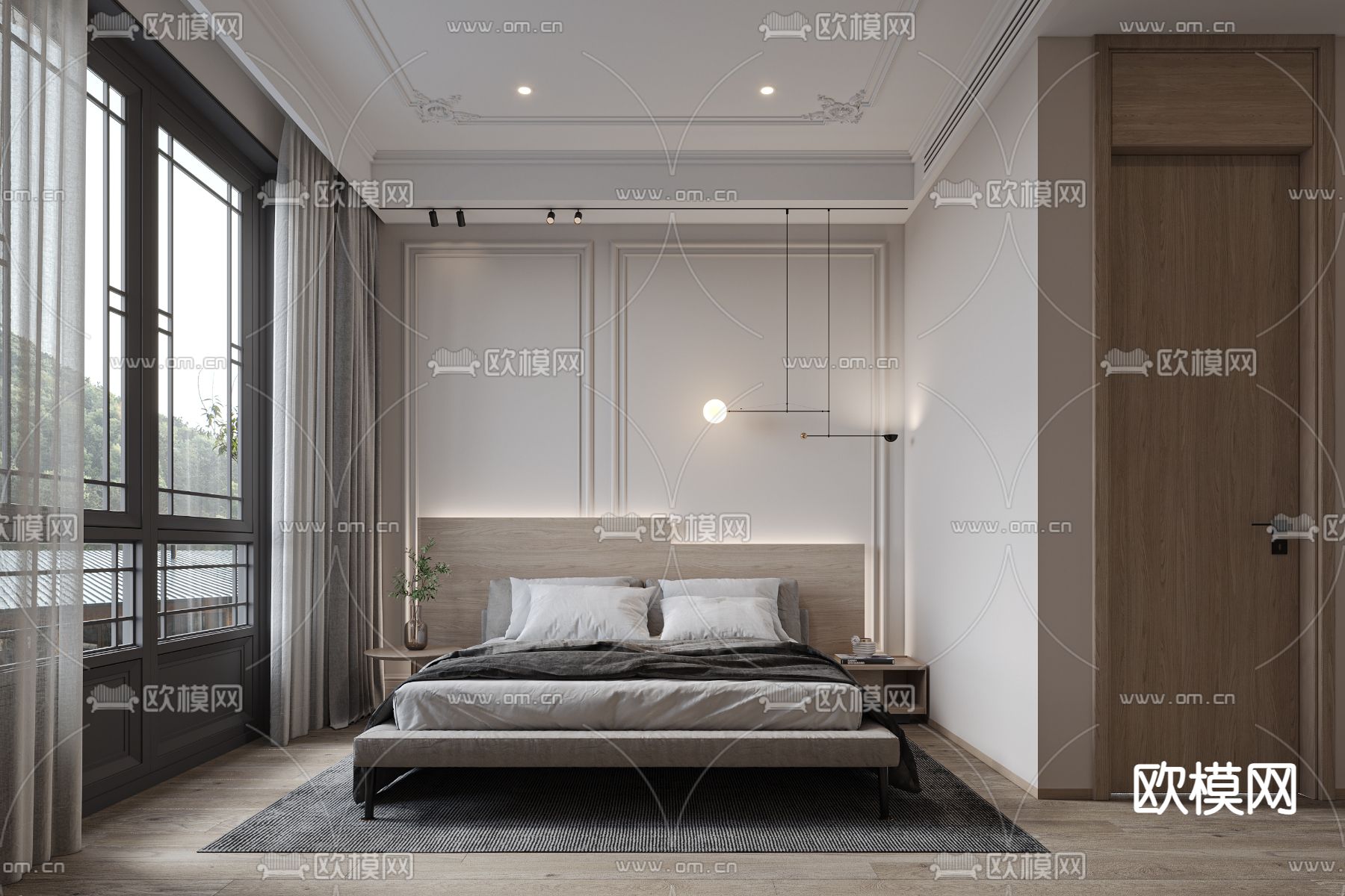 法式卧室主人房3d模型下载（渲染图1）