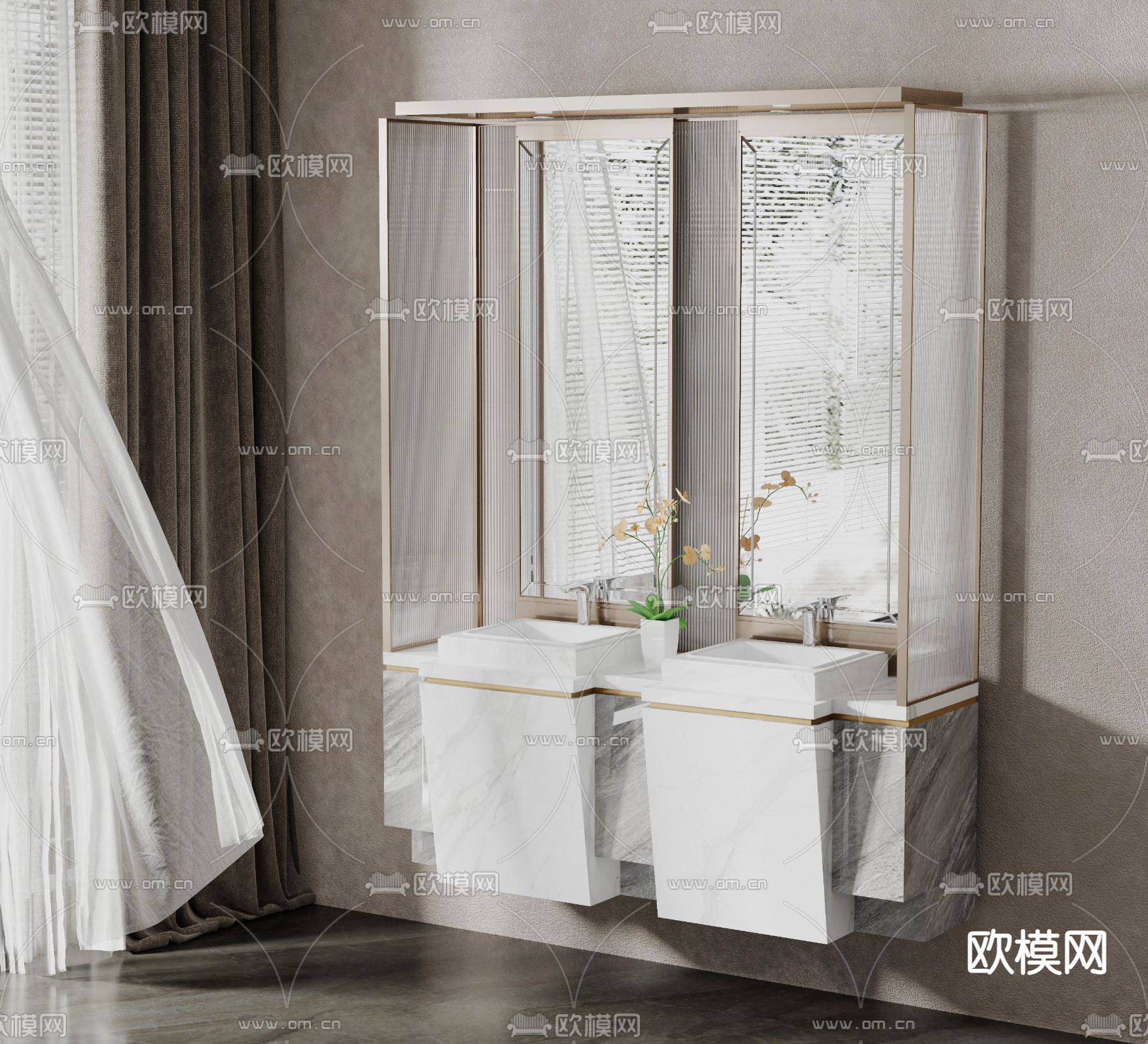 现代轻奢大理石台盆3d模型下载