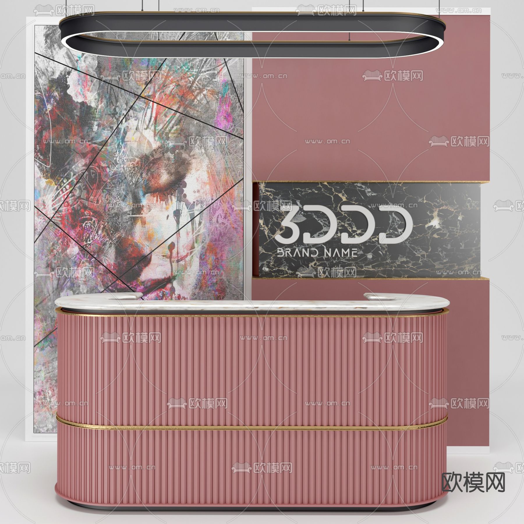 现代轻奢前台接待台3d模型下载