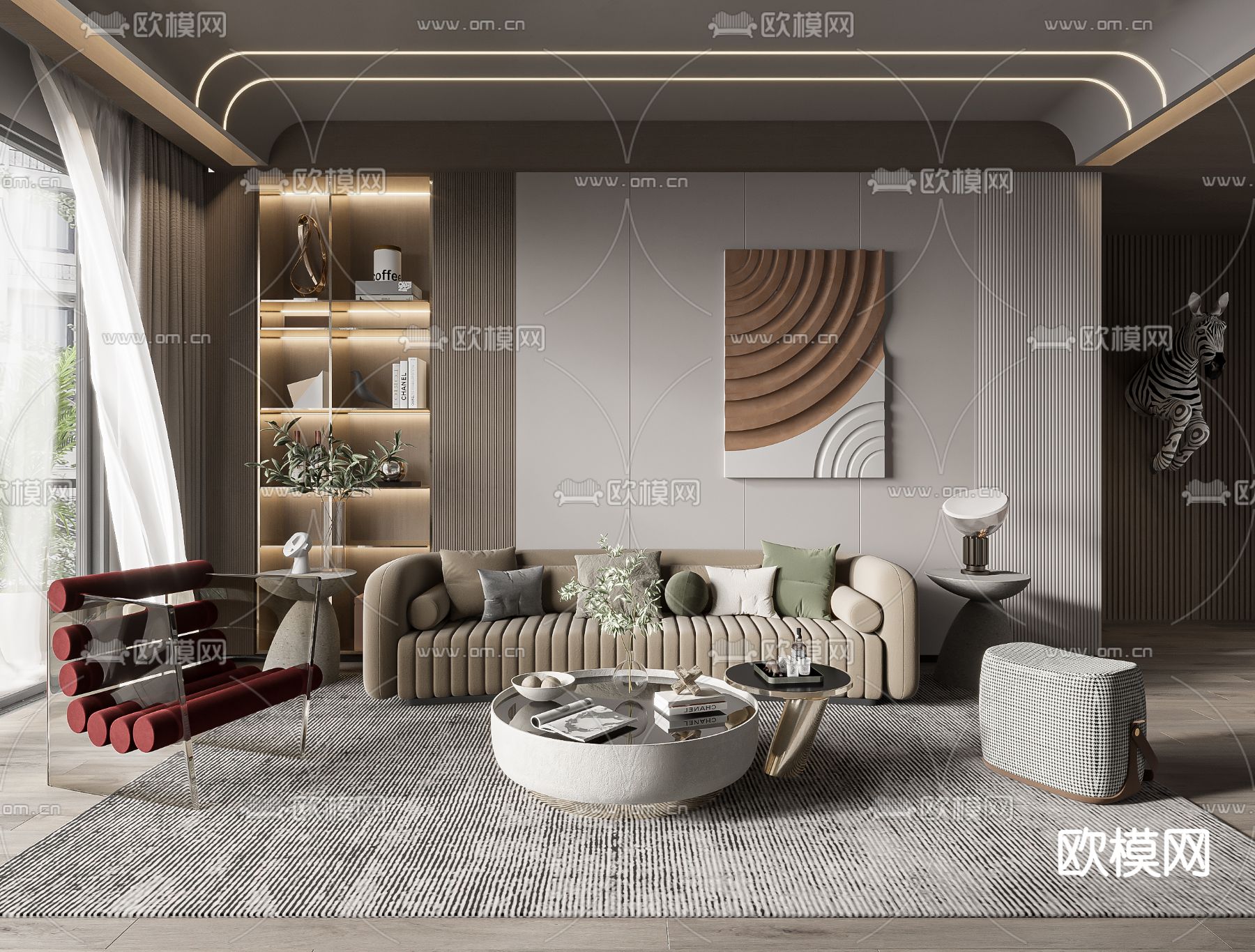 现代客厅3d模型下载