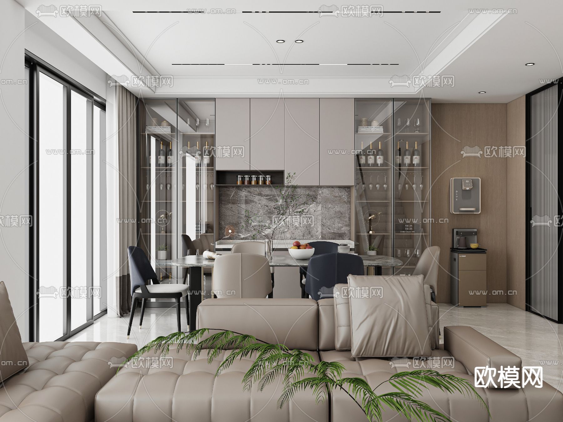 现代高级灰复式别墅大堂3d模型下载（渲染图4）