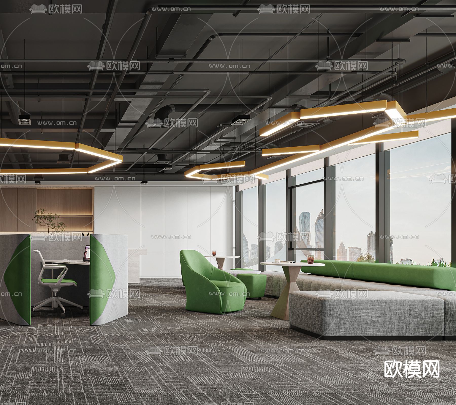现代办公室休息区3d模型下载（渲染图3）